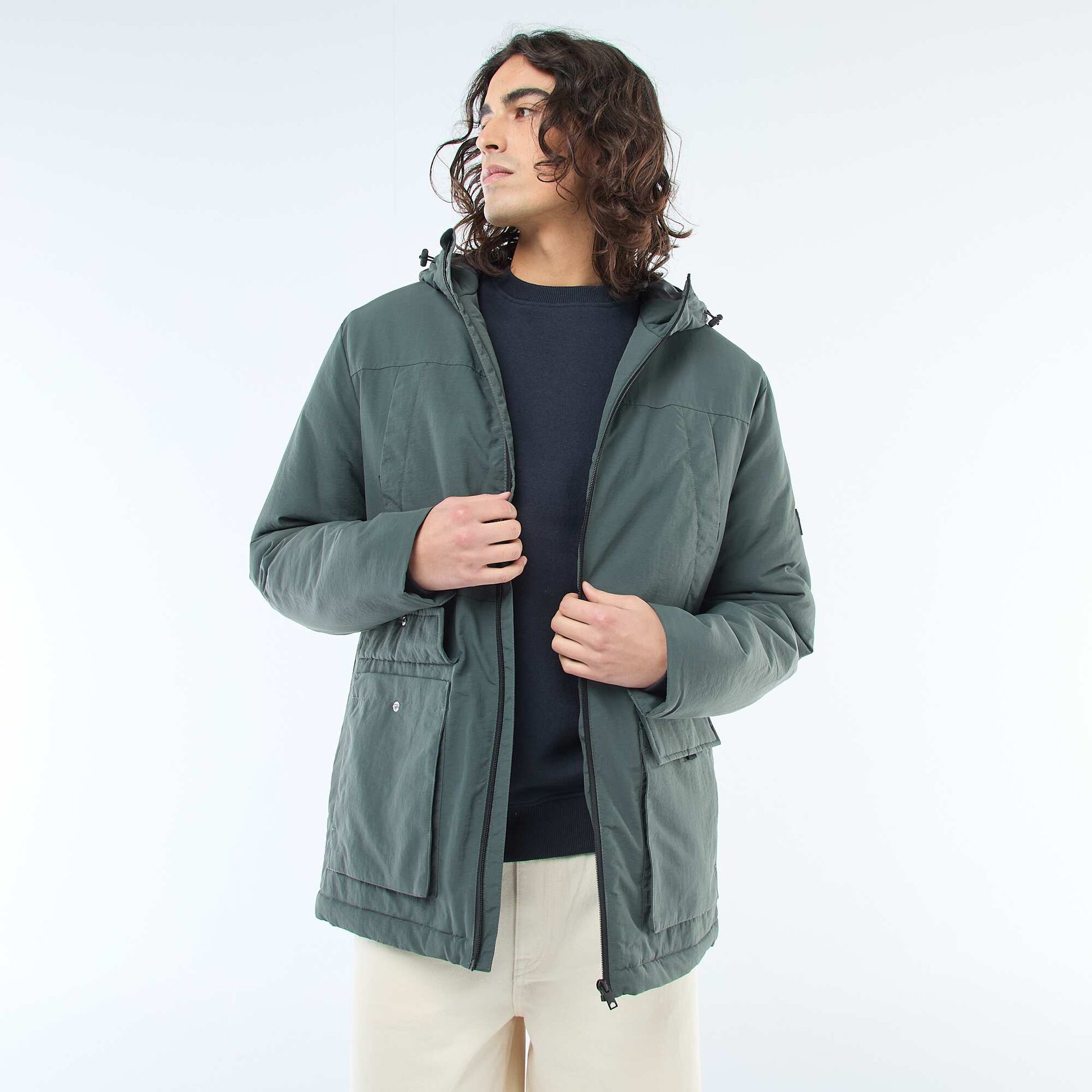 Parka légère à capuche déparlent VERT