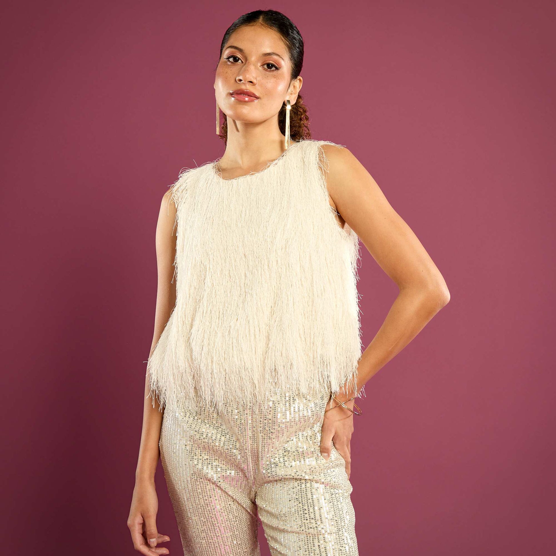 Top à franges BEIGE