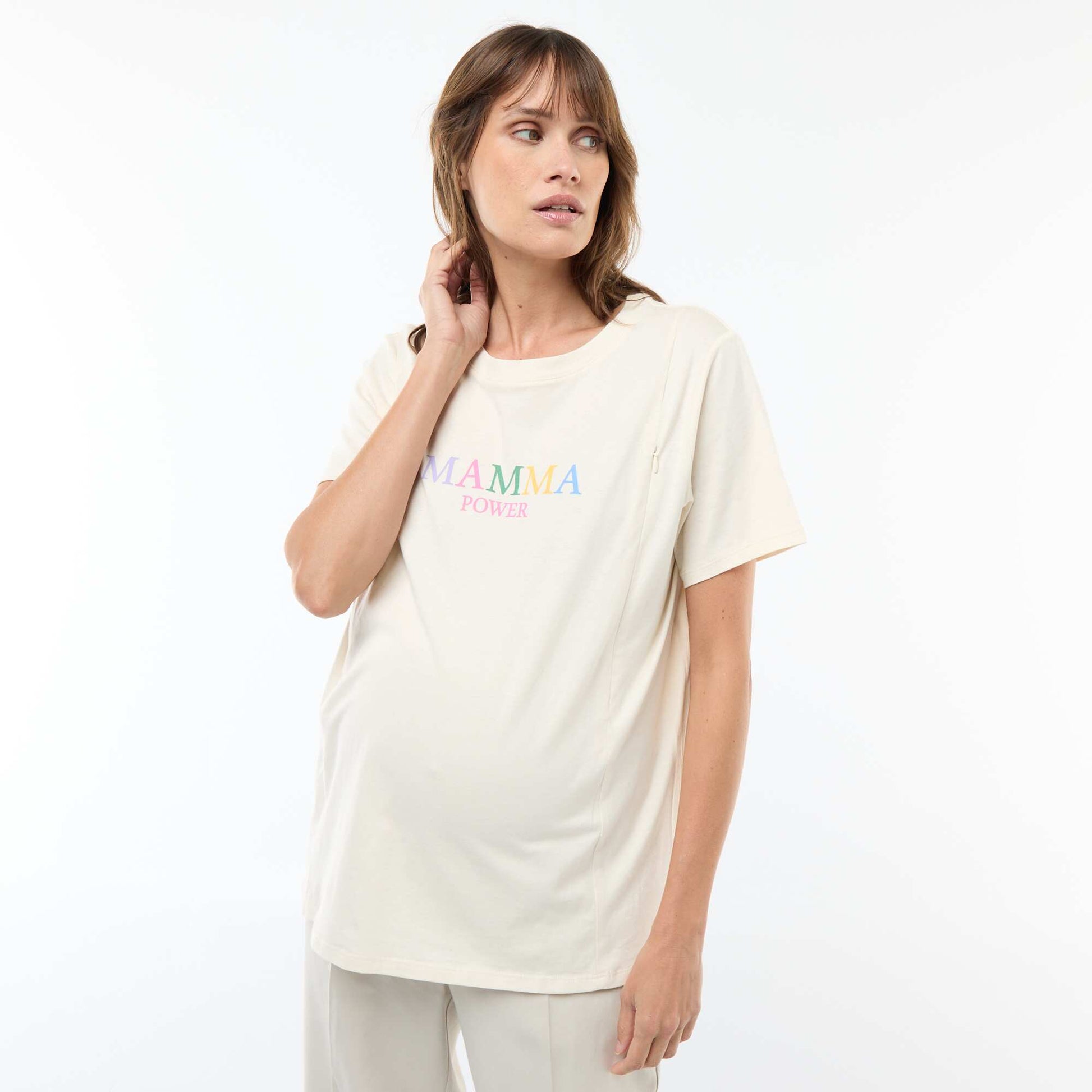 Tee-shirt d'allaitement imprimé à manches courtes BLANC