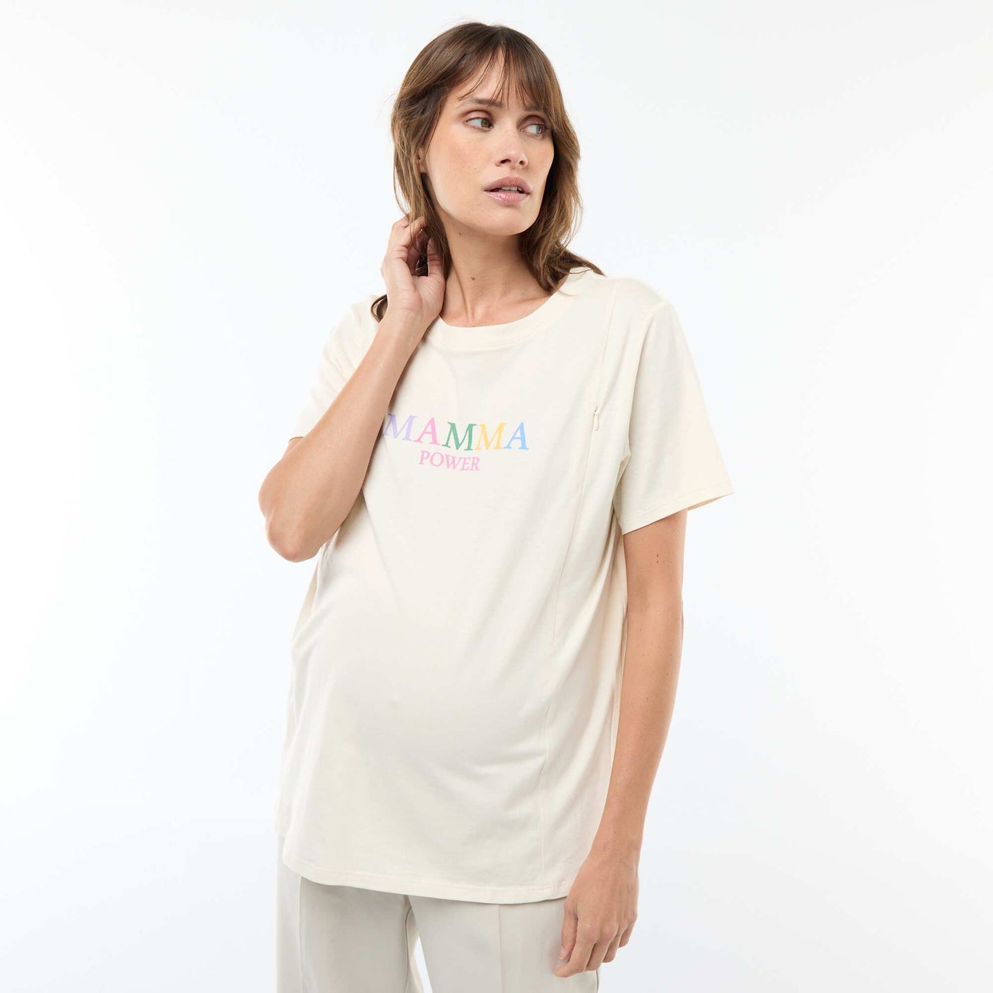 Tee-shirt d'allaitement imprimé à manches courtes BLANC