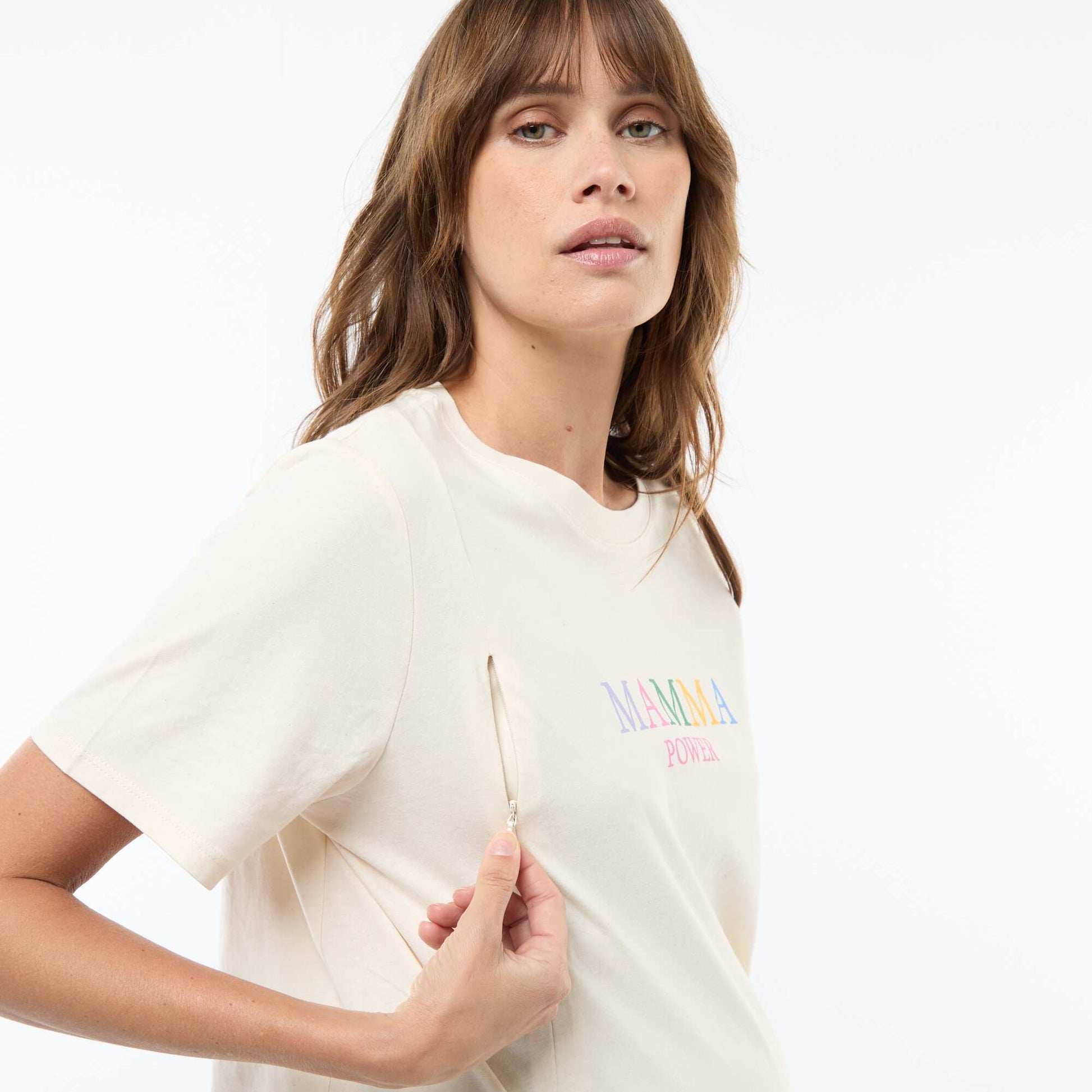 Tee-shirt d'allaitement imprimé à manches courtes BLANC