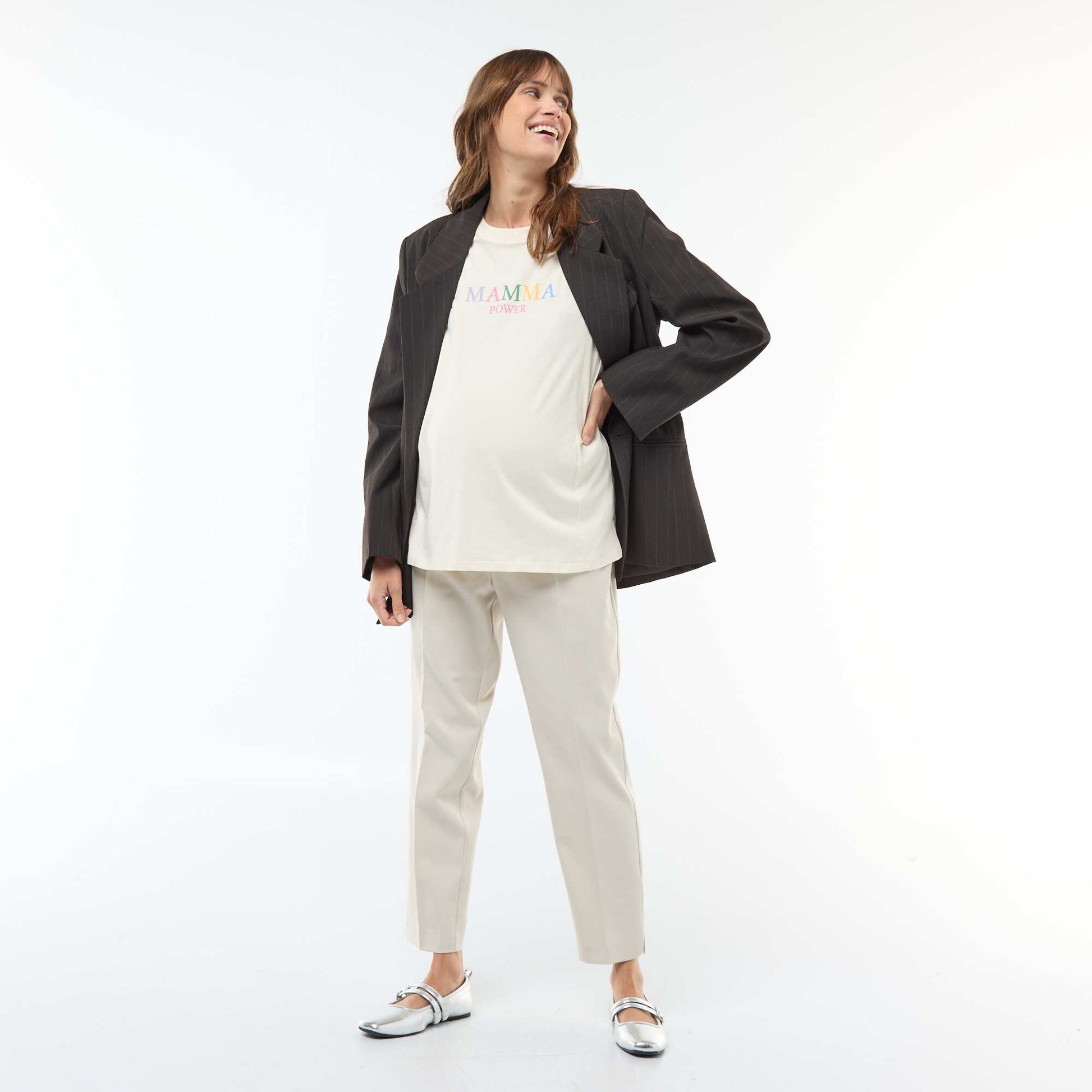 Tee-shirt d'allaitement imprimé à manches courtes BLANC