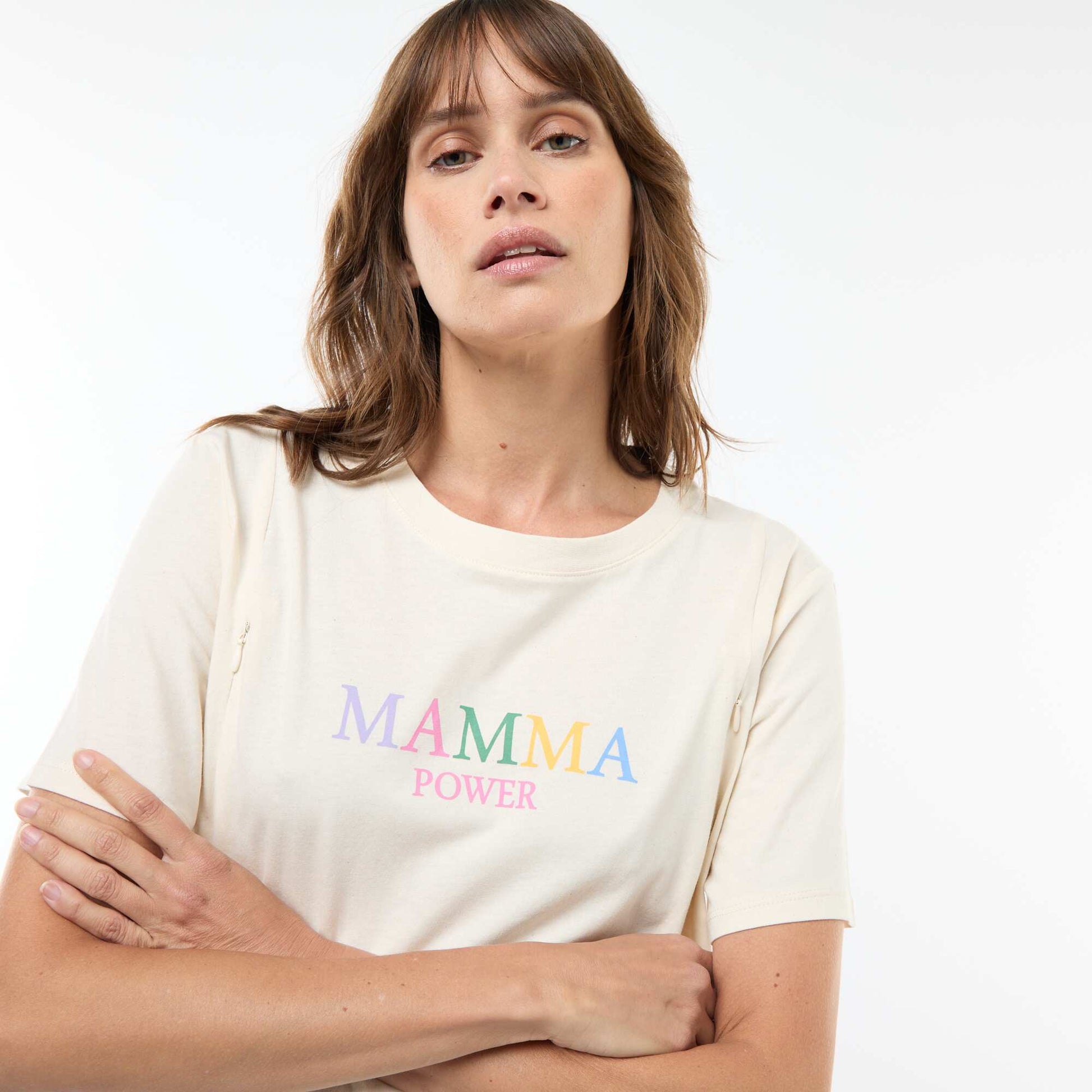 Tee-shirt d'allaitement imprimé à manches courtes BLANC