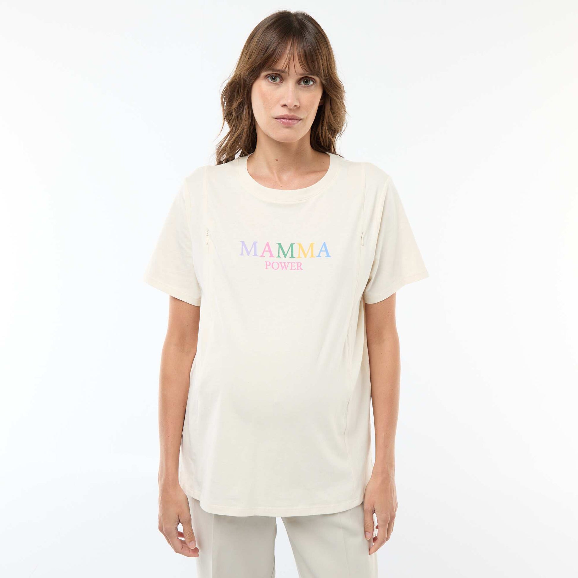 Tee-shirt d'allaitement imprimé à manches courtes BLANC