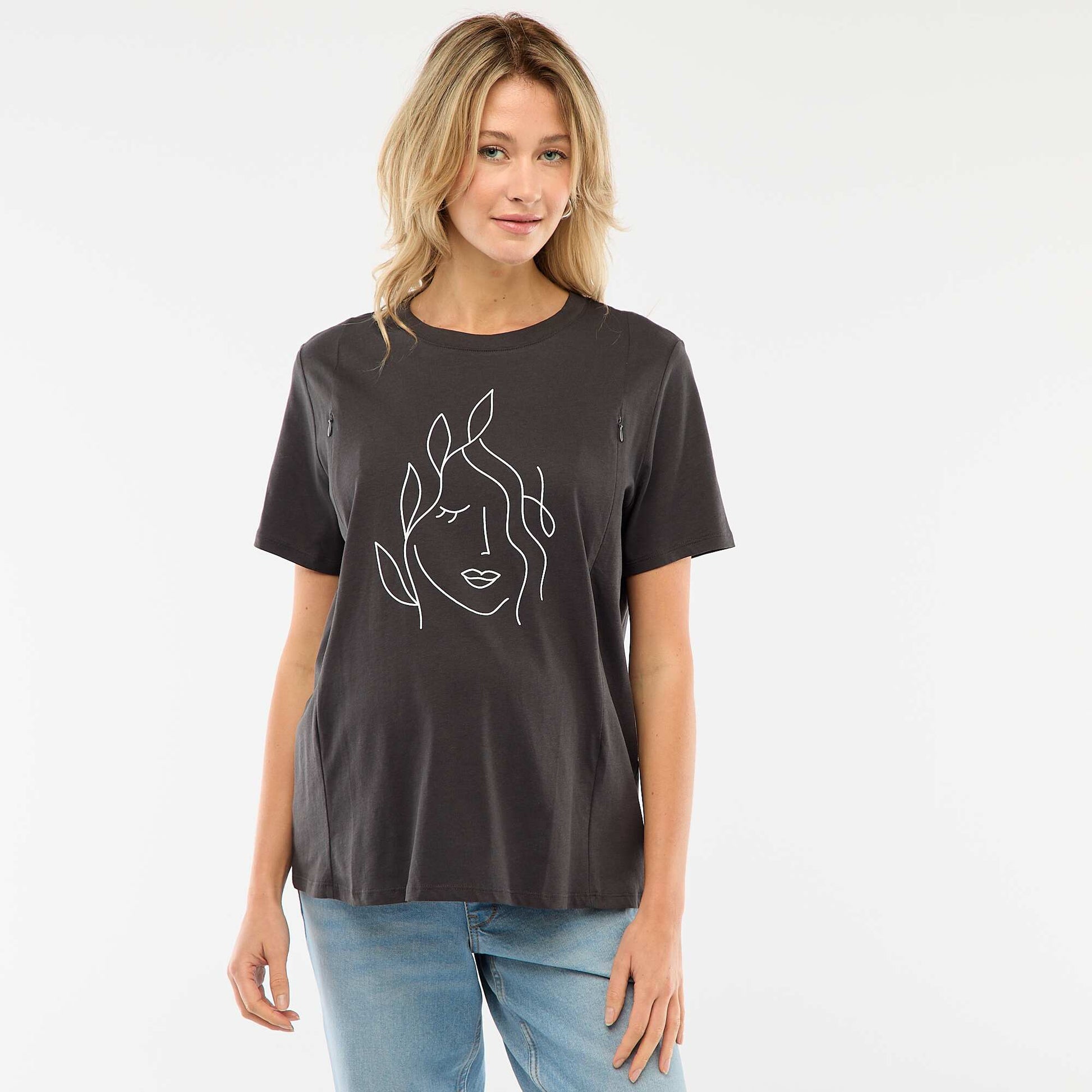 Tee-shirt d'allaitement imprimé à manches courtes NOIR