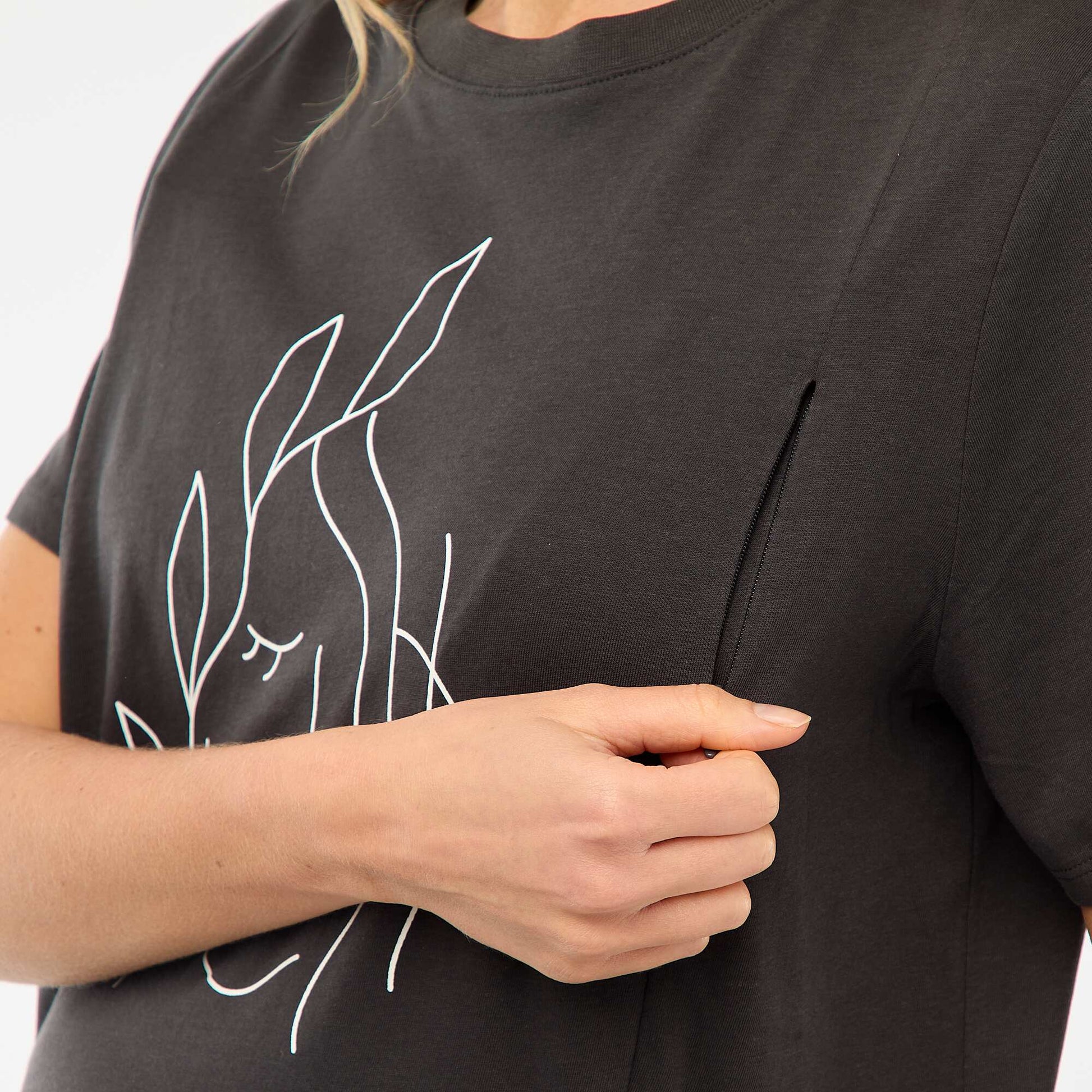 Tee-shirt d'allaitement imprimé à manches courtes NOIR