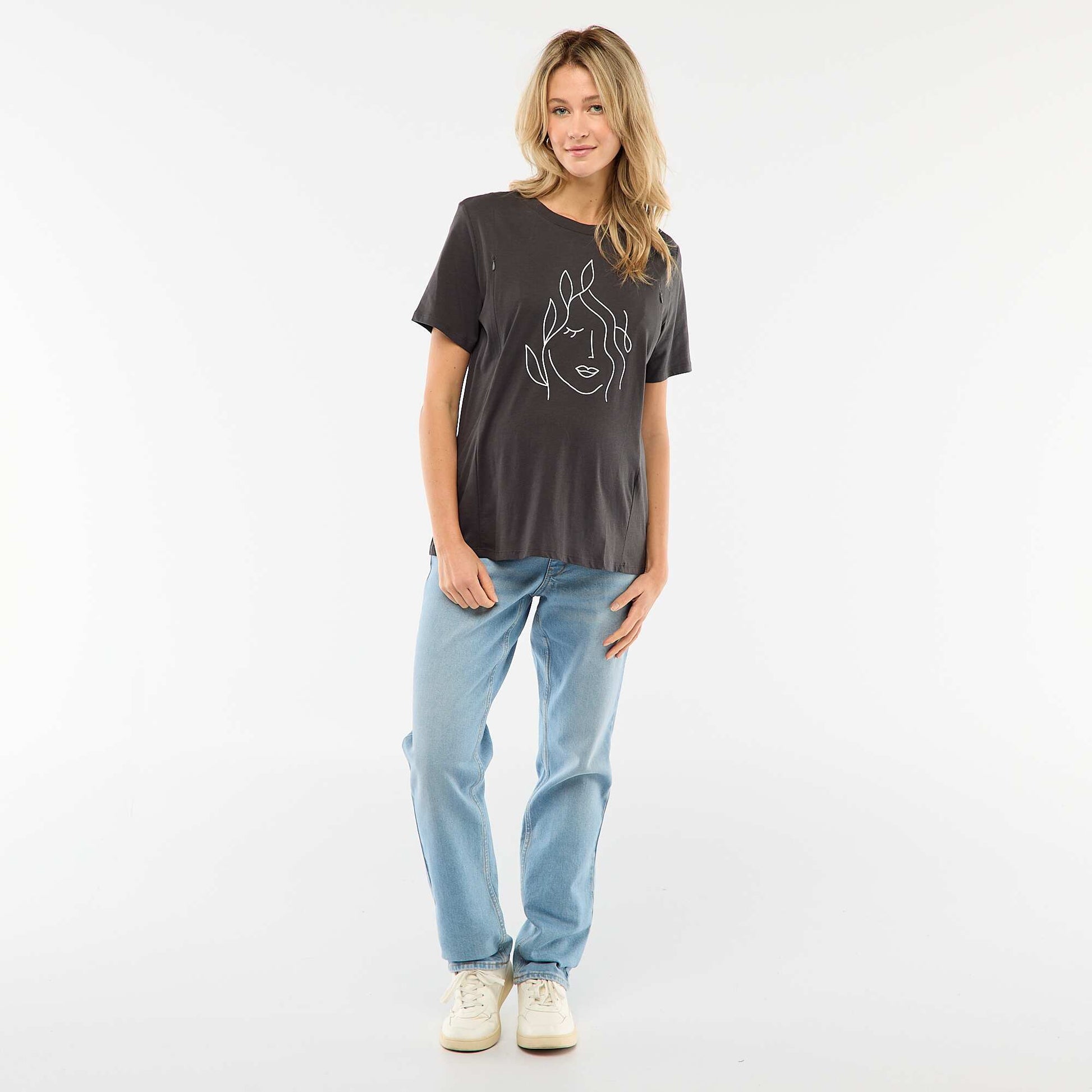 Tee-shirt d'allaitement imprimé à manches courtes NOIR