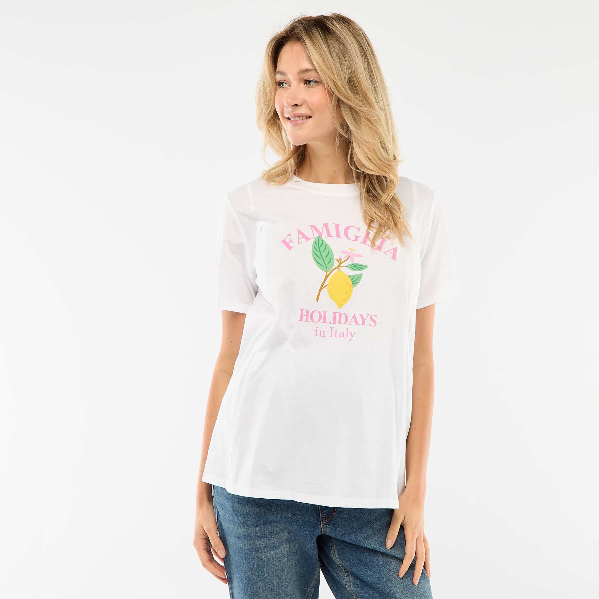 Tee-shirt d'allaitement imprimé à manches courtes BLANC
