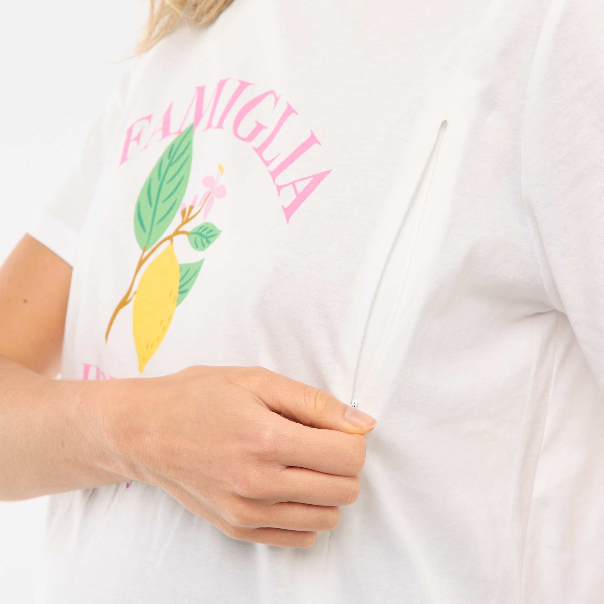 Tee-shirt d'allaitement imprimé à manches courtes BLANC