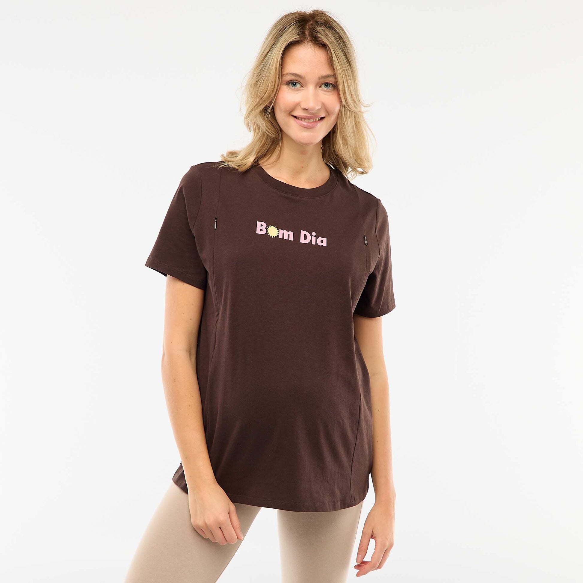 Tee-shirt d'allaitement imprimé à manches courtes MARRON