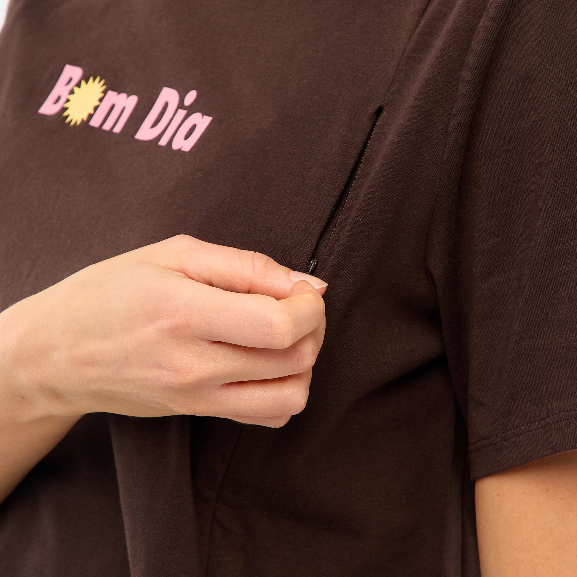 Tee-shirt d'allaitement imprimé à manches courtes MARRON