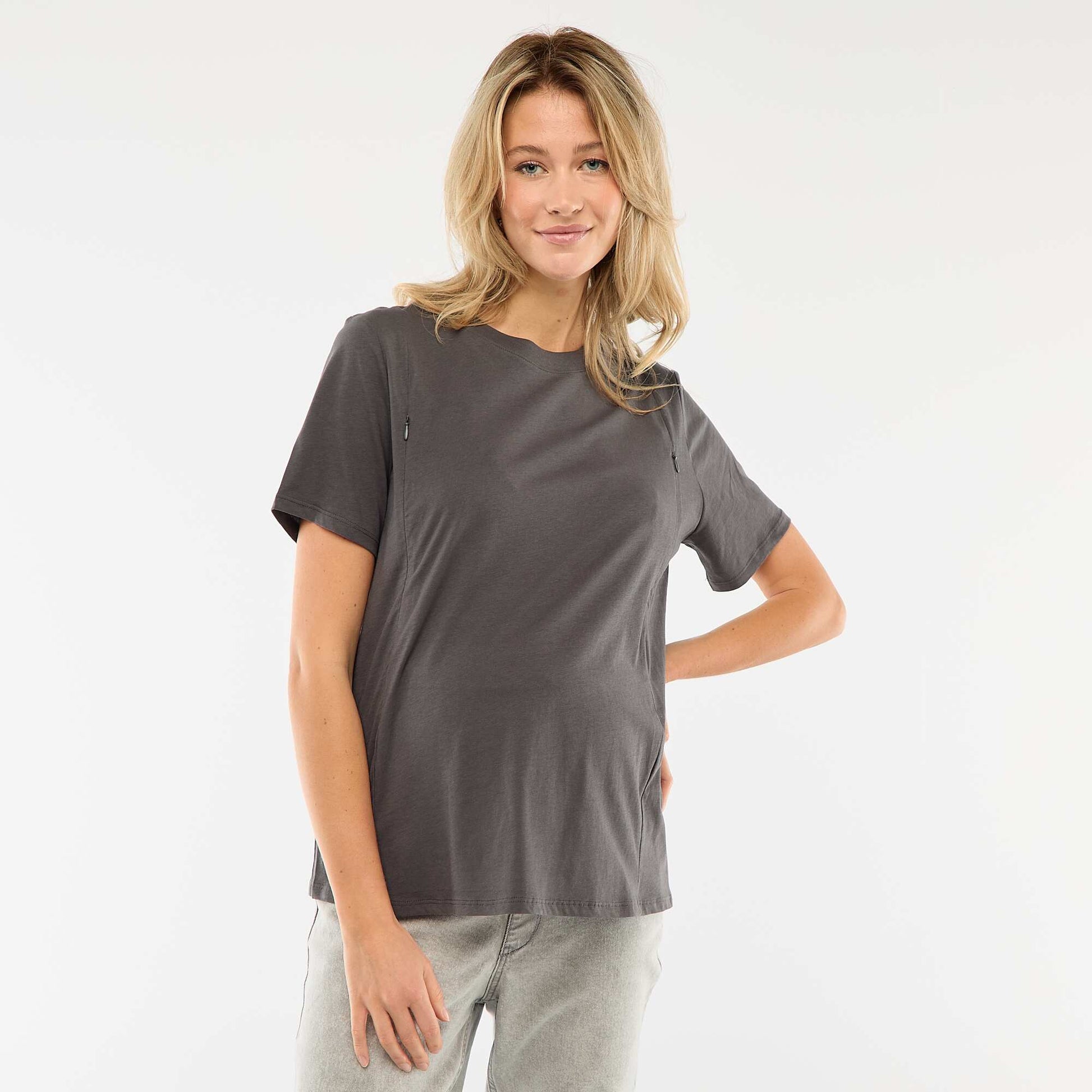 Tee-shirt basique d'allaitement manches courtes GRIS FONCé