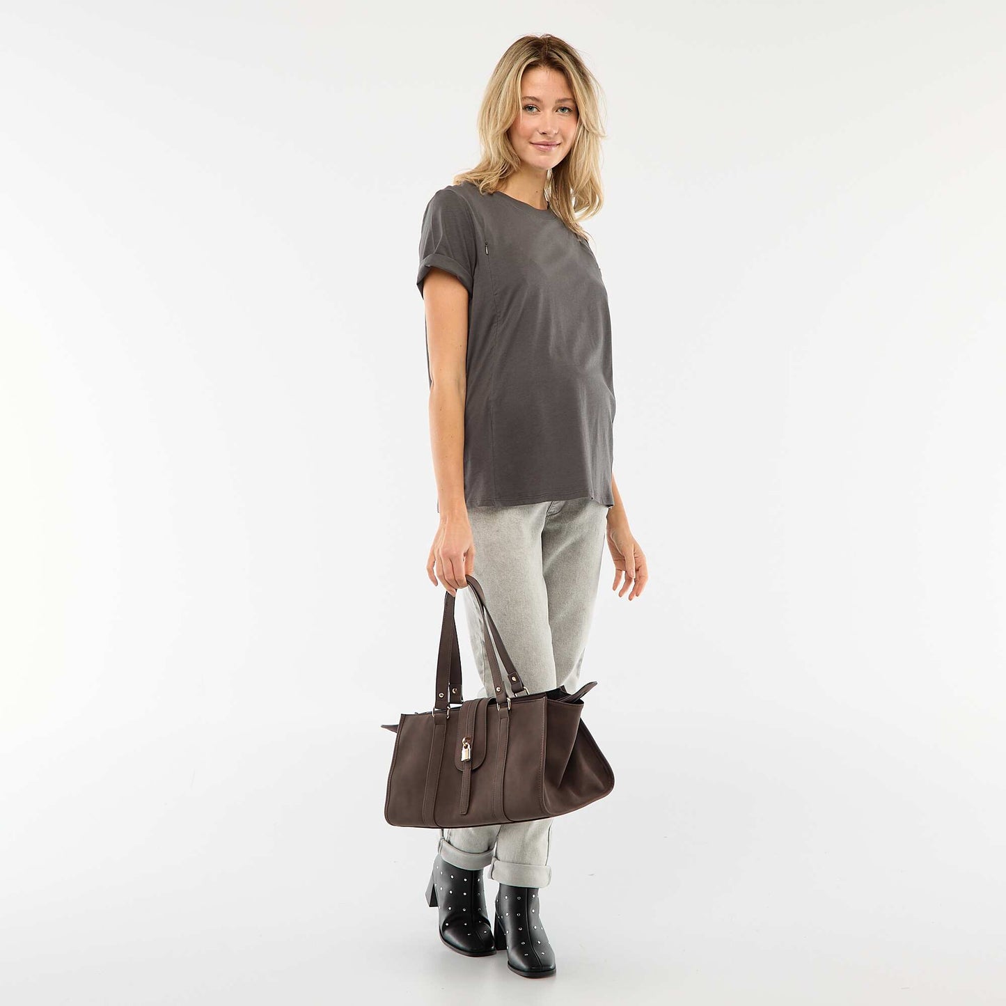 Tee-shirt basique d'allaitement manches courtes GRIS FONCé