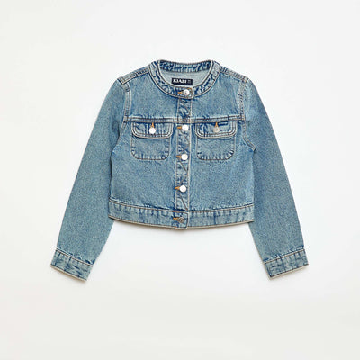 Veste en denim à col rond BLEU