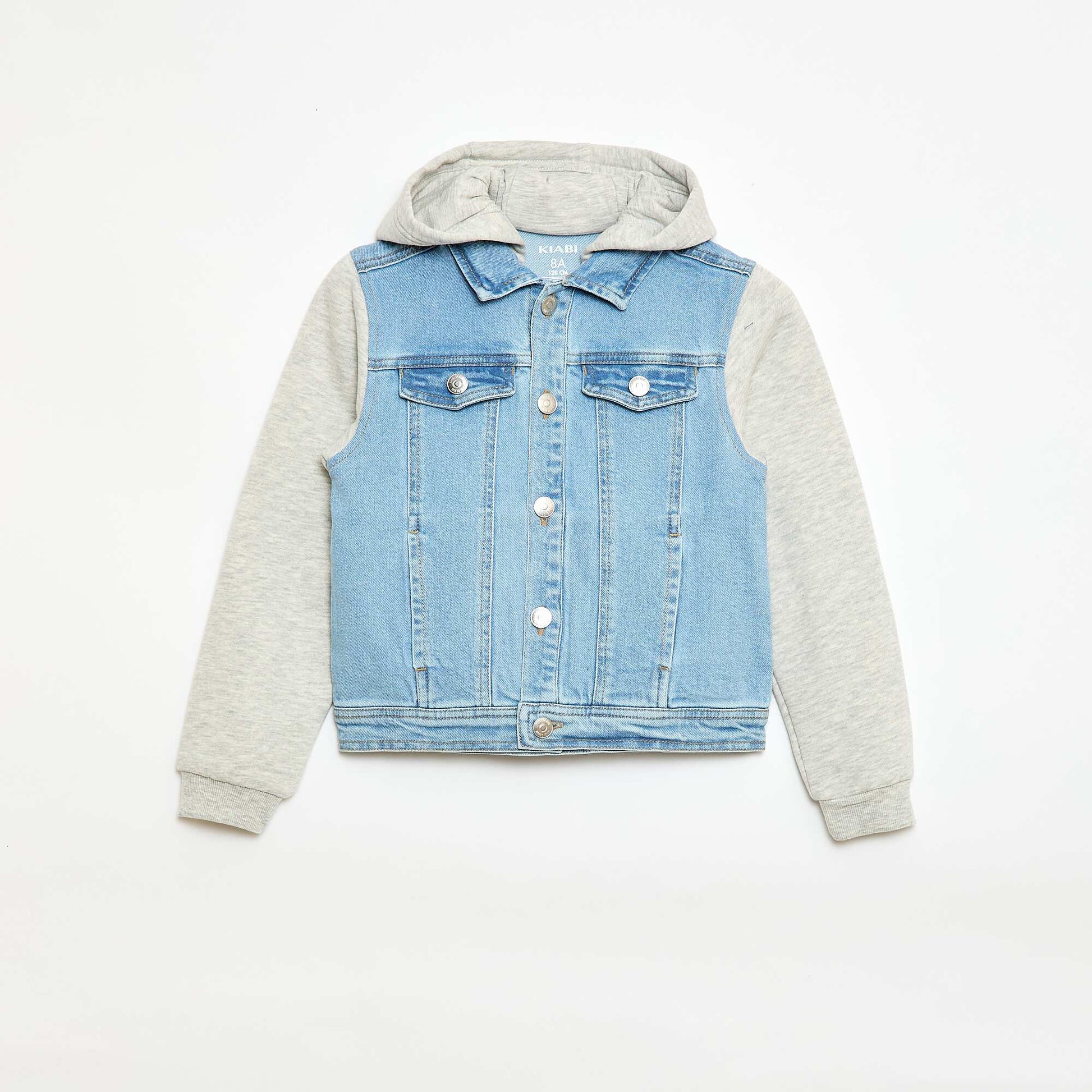 Blouson à capuche denim et jersey BLEU