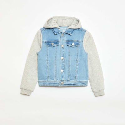 Blouson à capuche denim et jersey BLEU