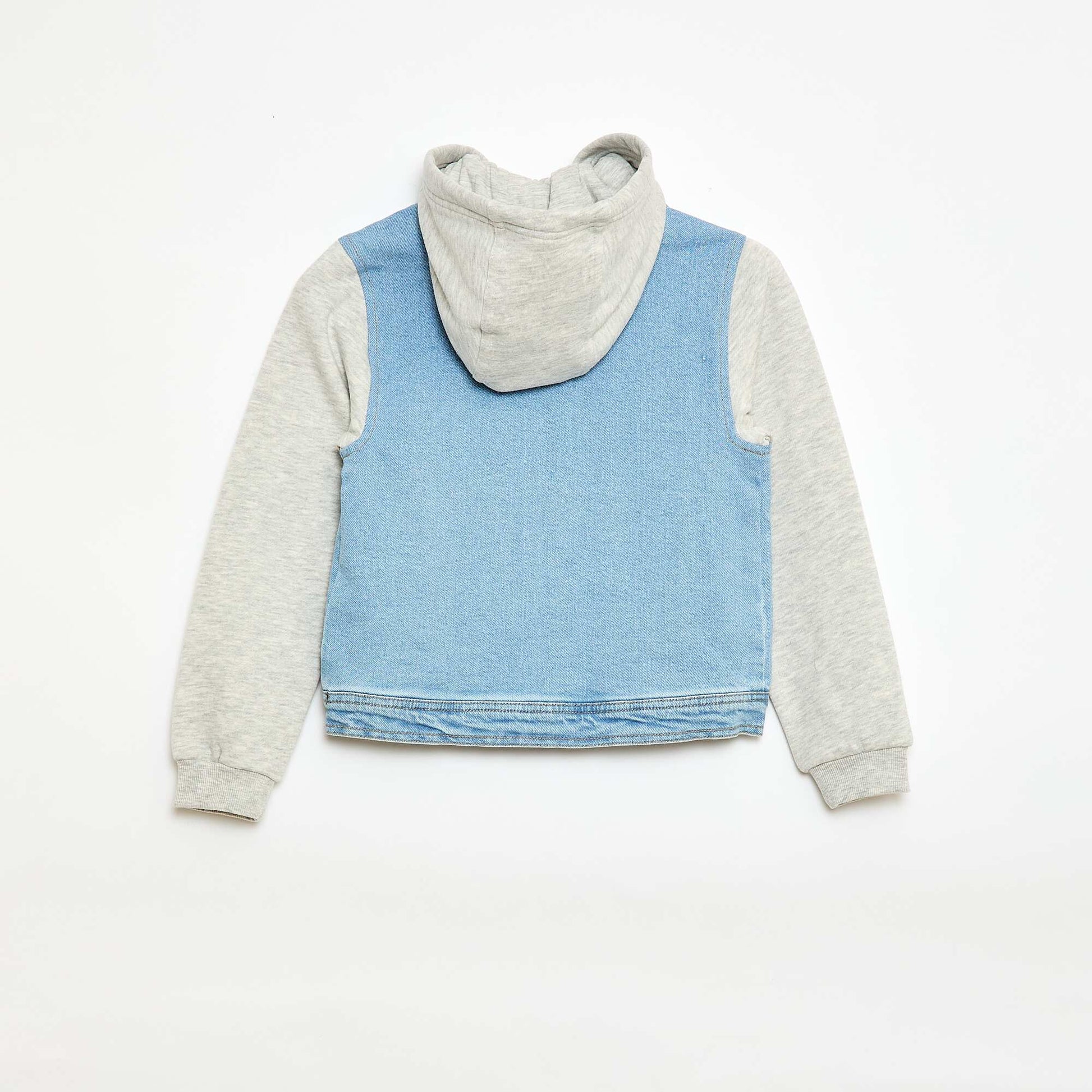 Blouson à capuche denim et jersey BLEU