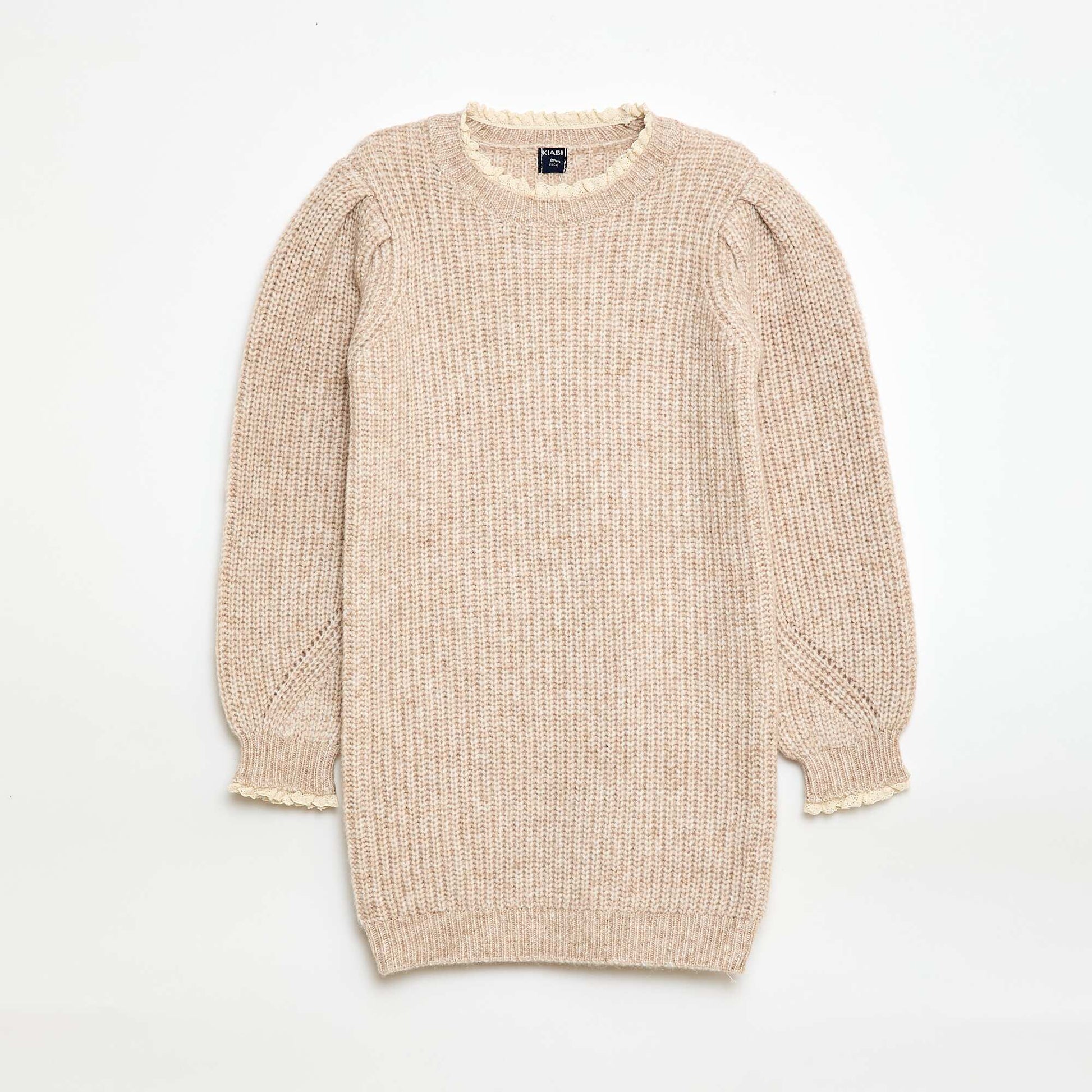 Robe pull avec col en dentelle BEIGE
