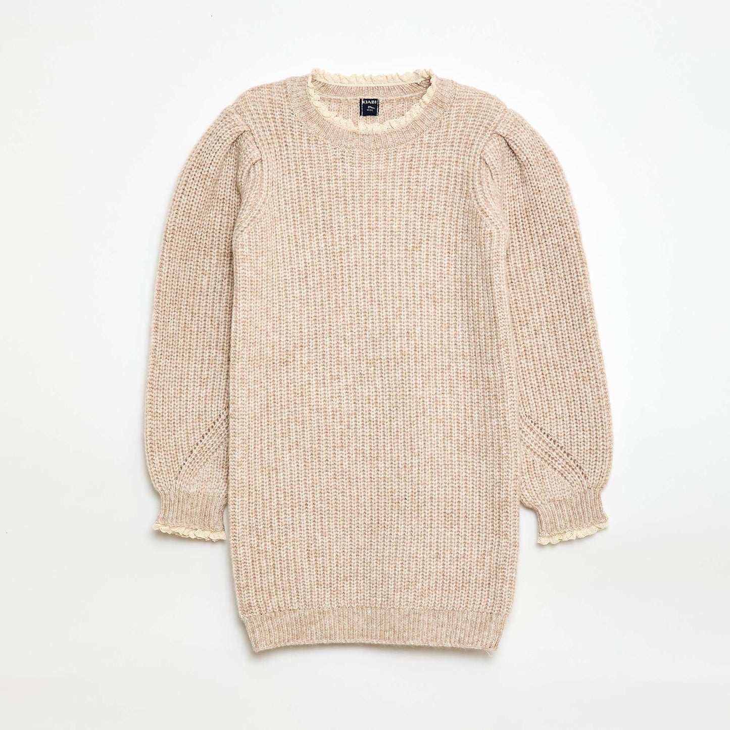 Robe pull avec col en dentelle BEIGE
