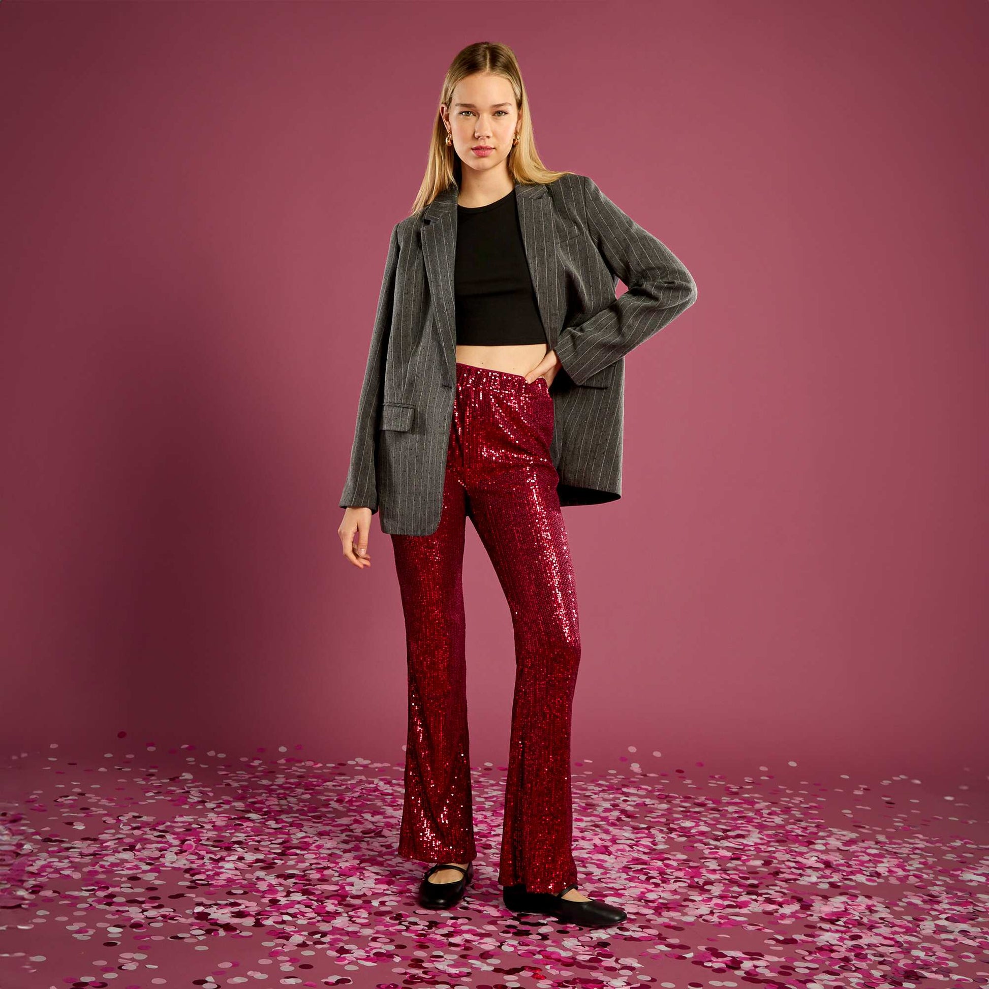 Pantalon large à sequins ROUGE