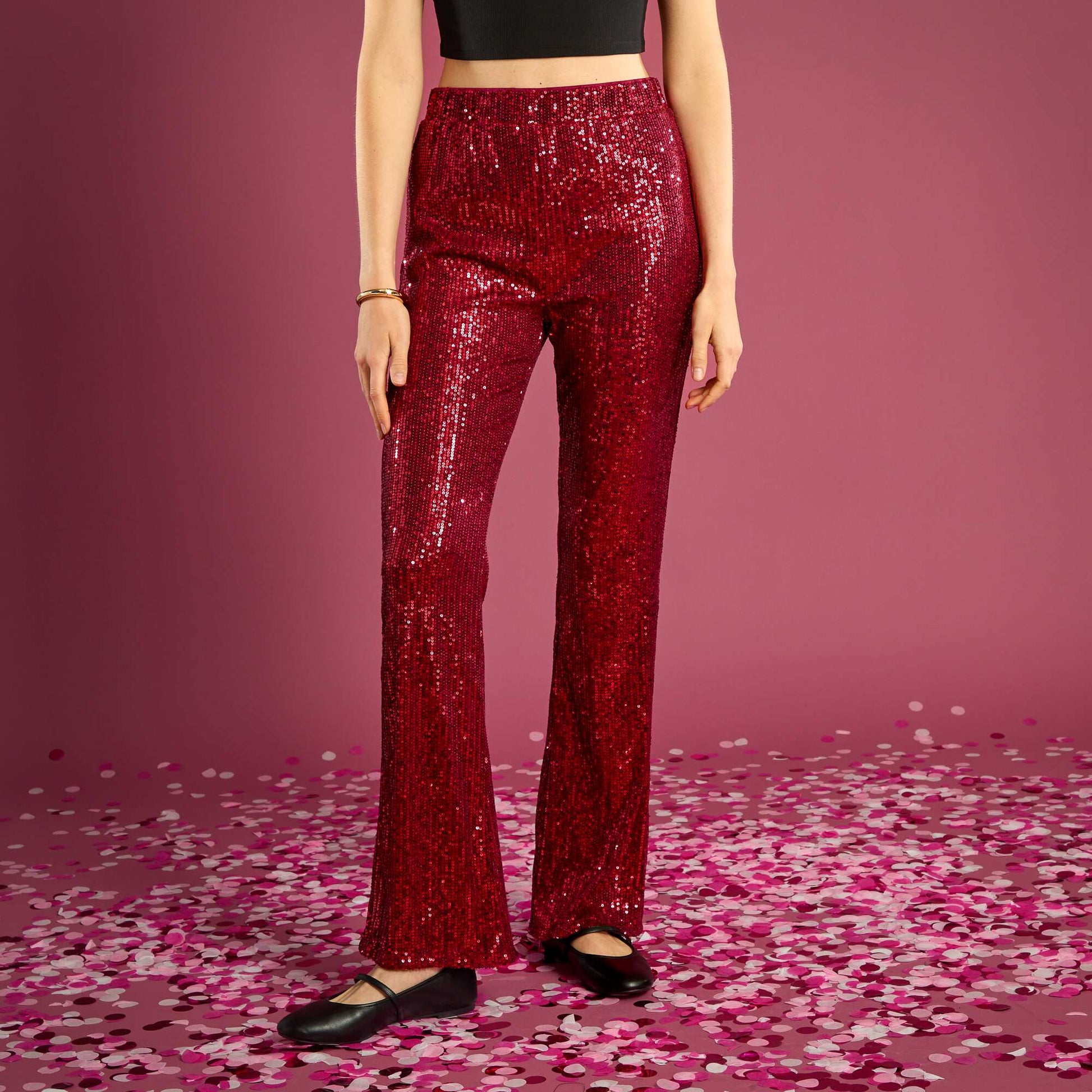 Pantalon large à sequins ROUGE