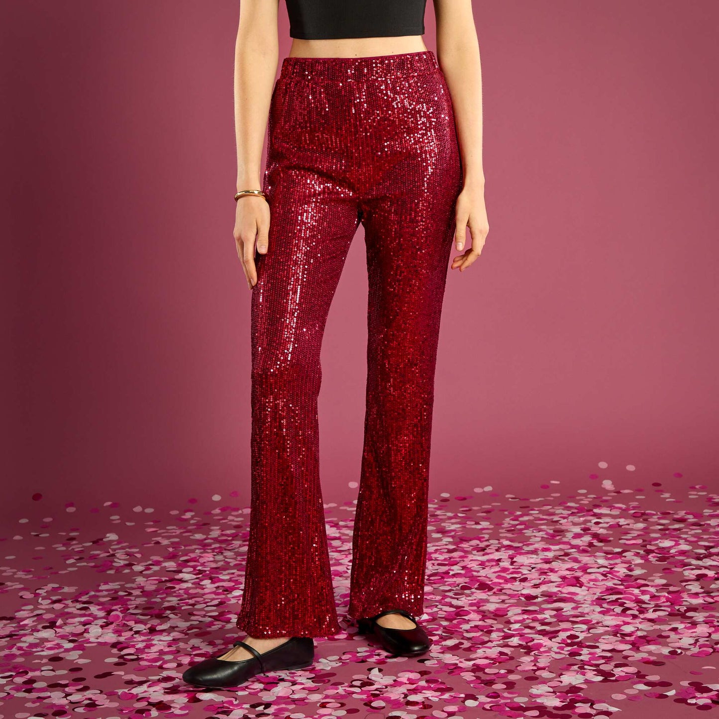 Pantalon large à sequins ROUGE