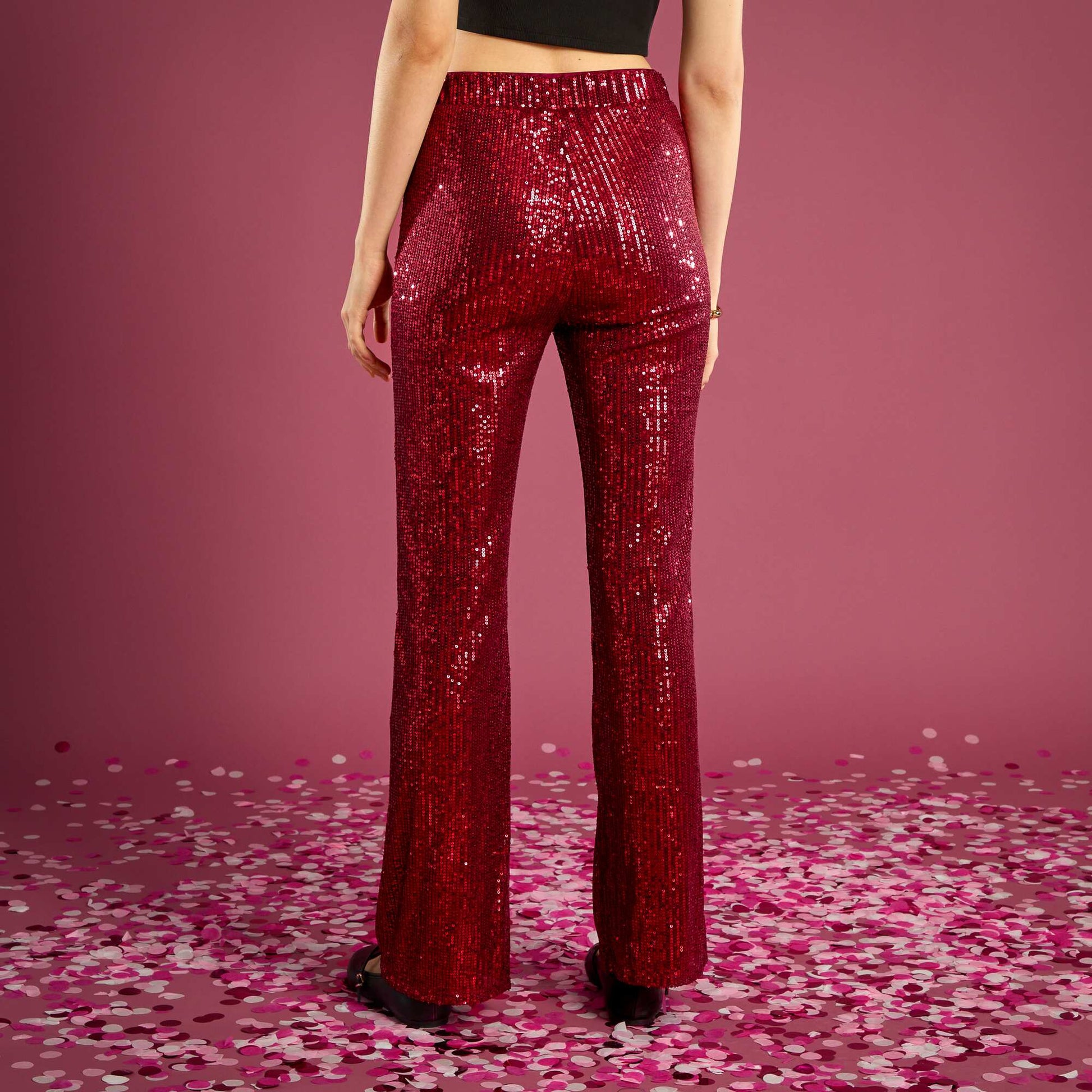 Pantalon large à sequins ROUGE
