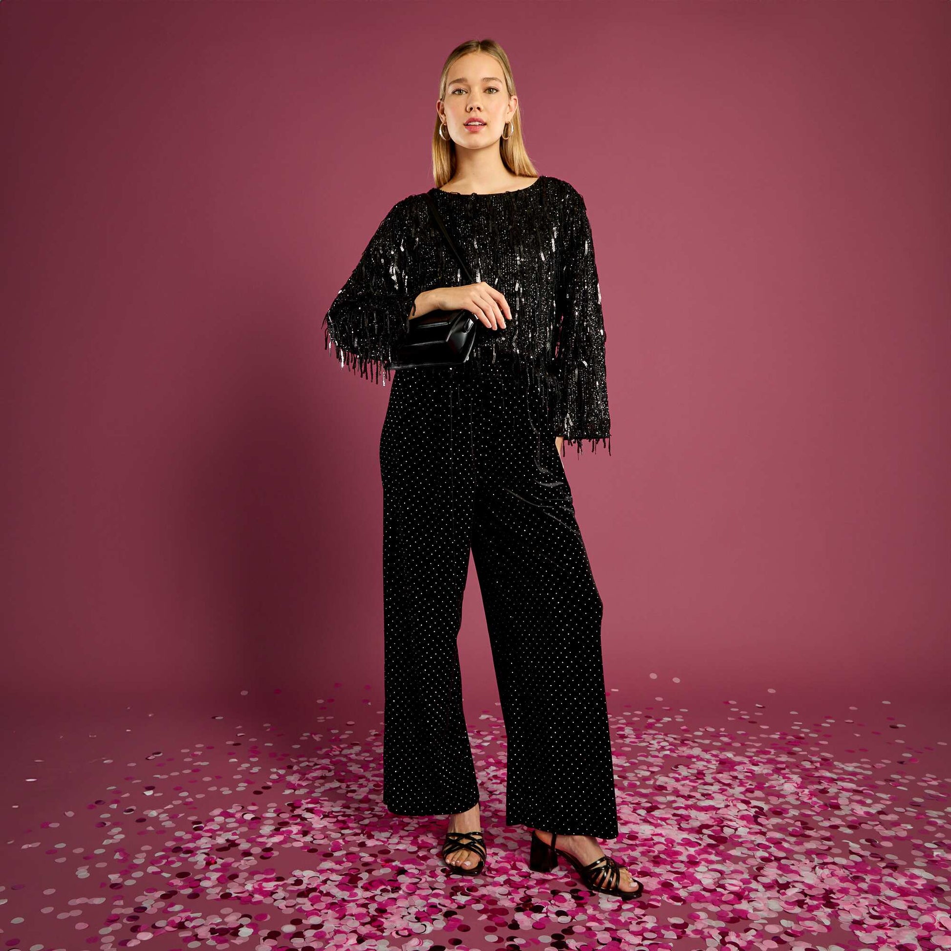 Tee-shirt à franges et sequins NOIR