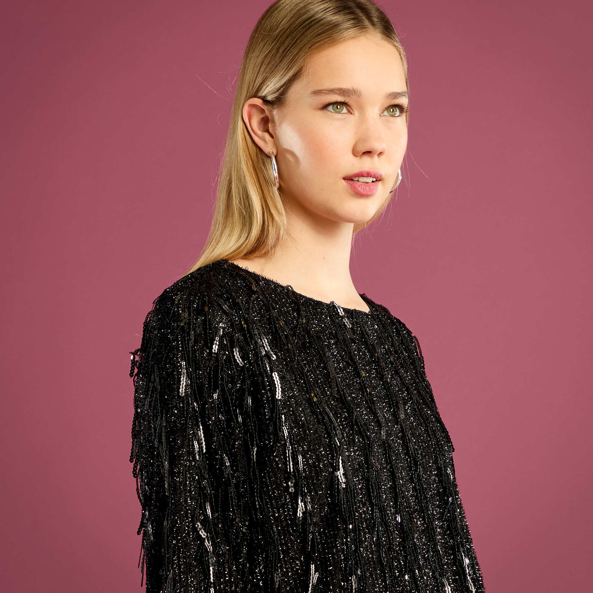 Tee-shirt à franges et sequins NOIR