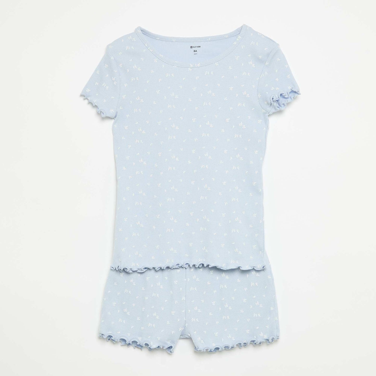 Ensemble de pyjama haut + short en maille côtelée coton BLEU