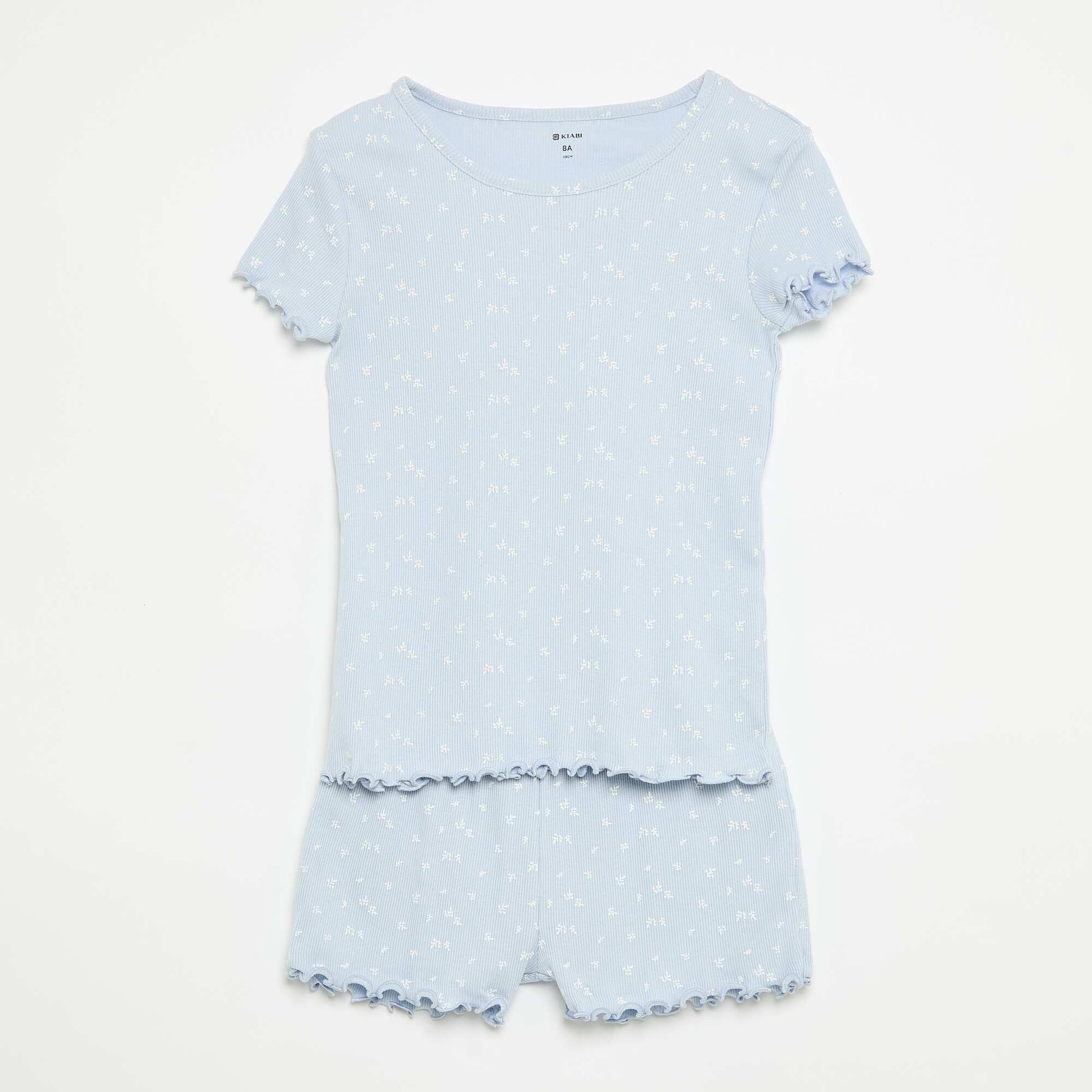 Ensemble de pyjama haut + short en maille côtelée coton BLEU