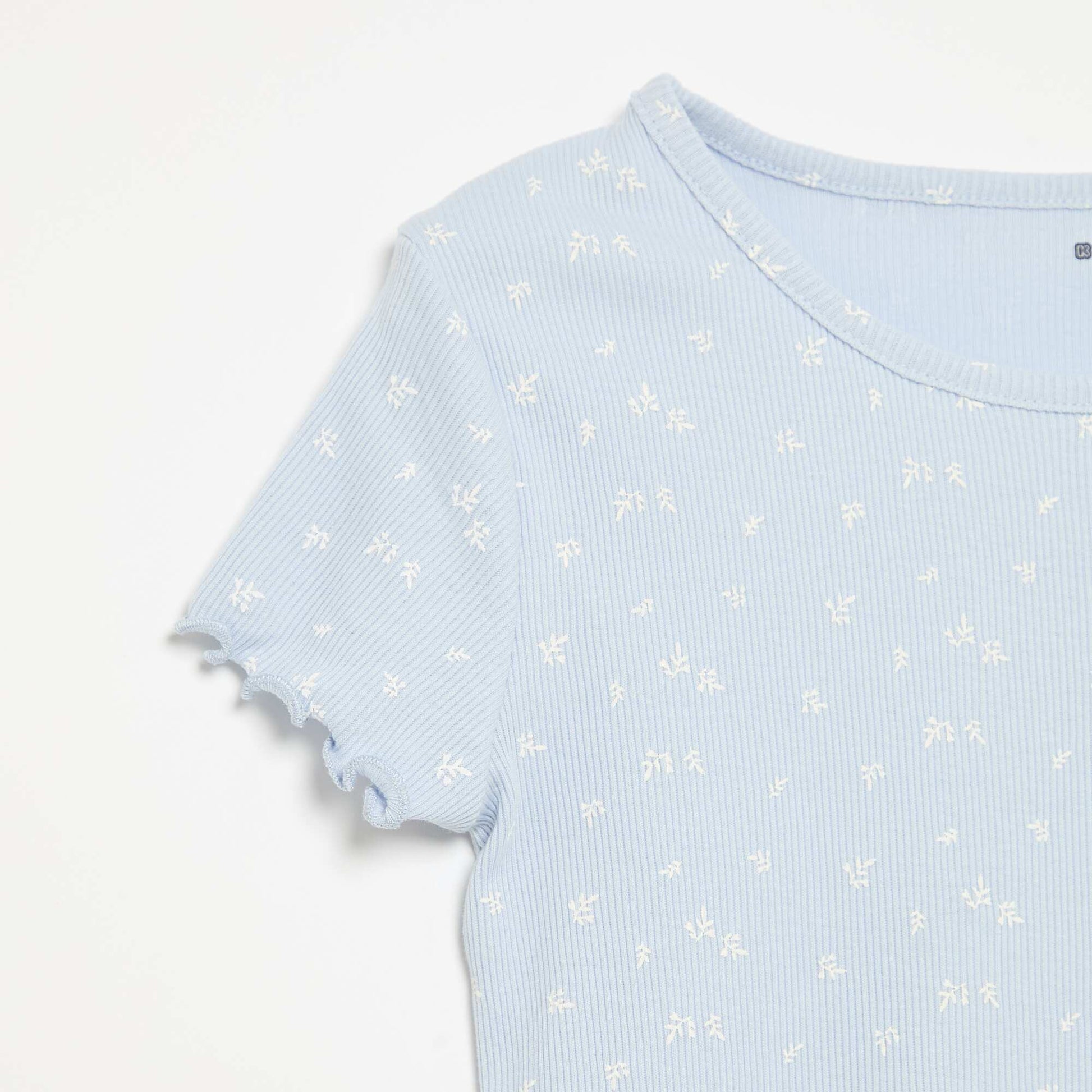 Ensemble de pyjama haut + short en maille côtelée coton BLEU