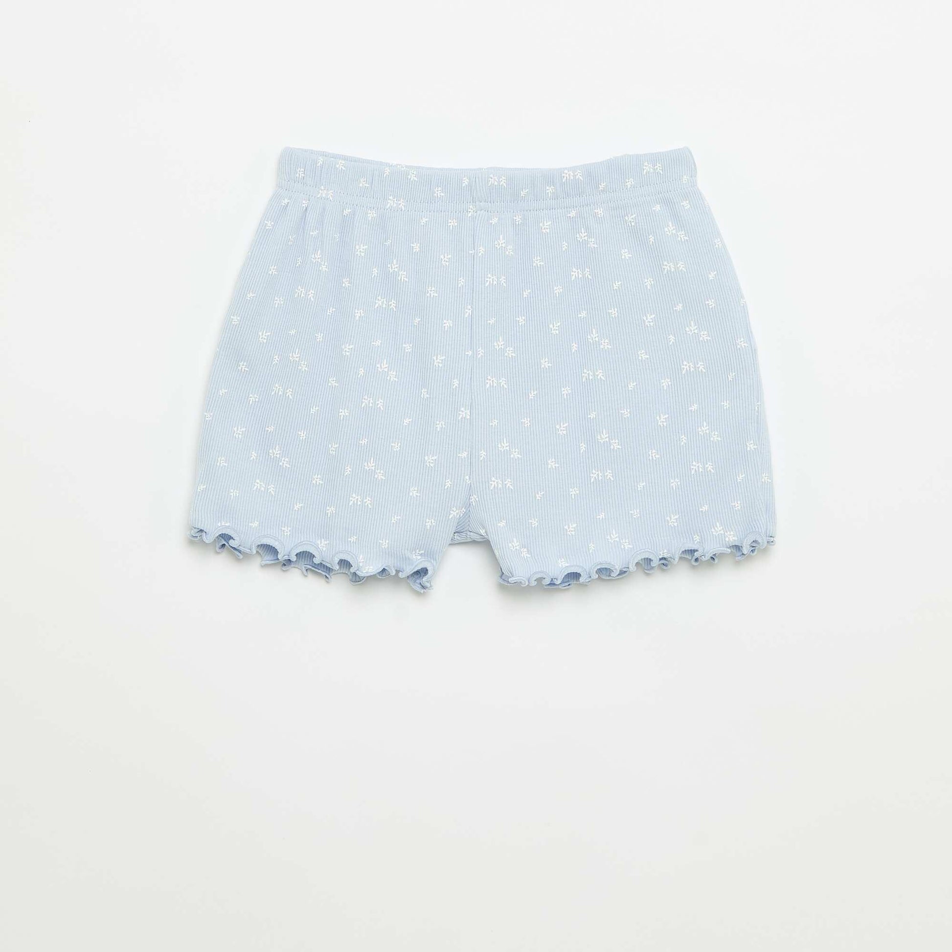 Ensemble de pyjama haut + short en maille côtelée coton BLEU