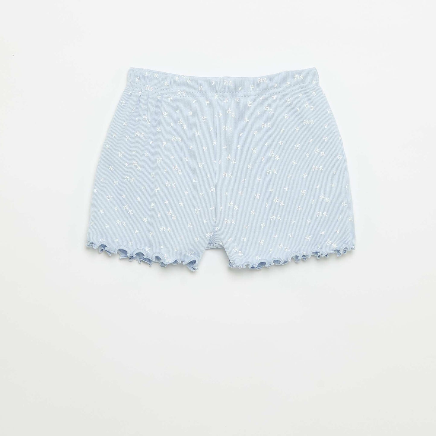Ensemble de pyjama haut + short en maille côtelée coton BLEU