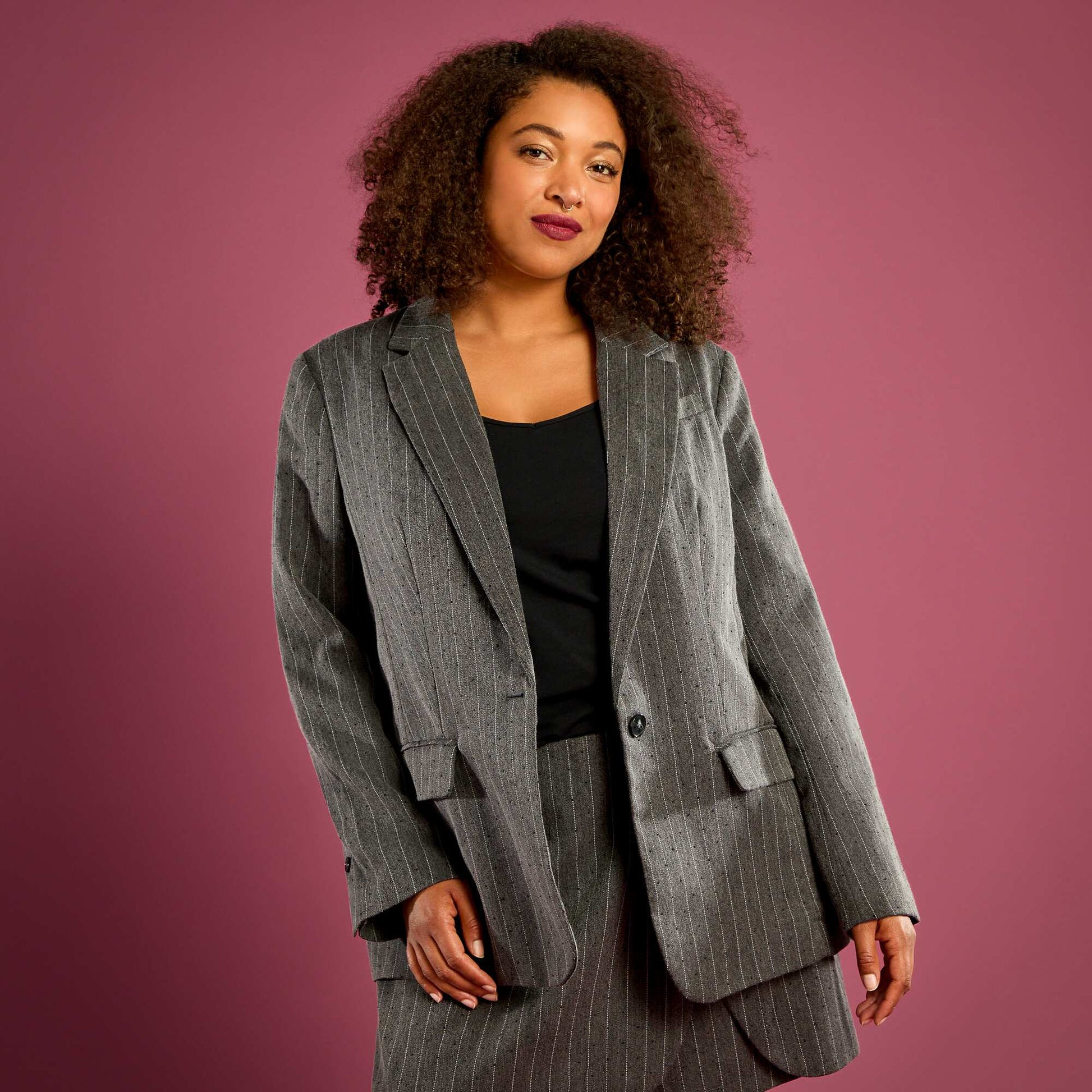 Blazer rayé avec strass intégrés GRIS