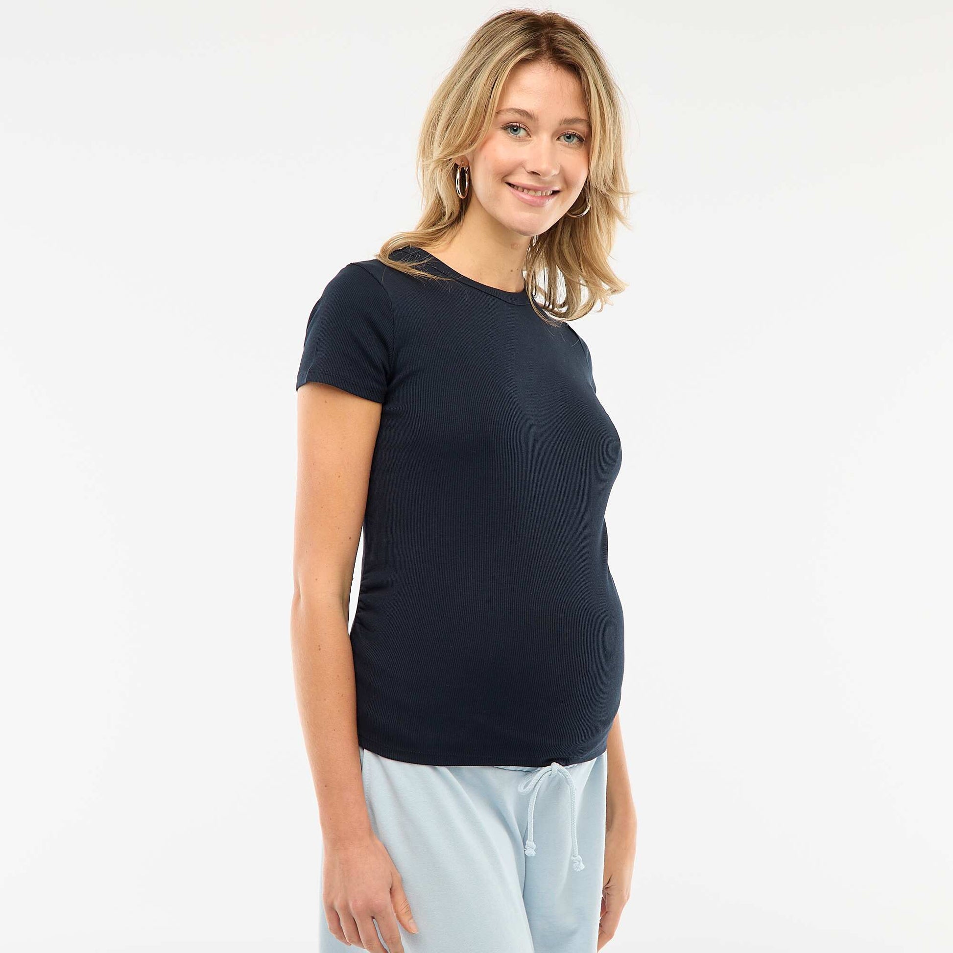 Tee-shirt de maternité côtelé BLEU MARINE