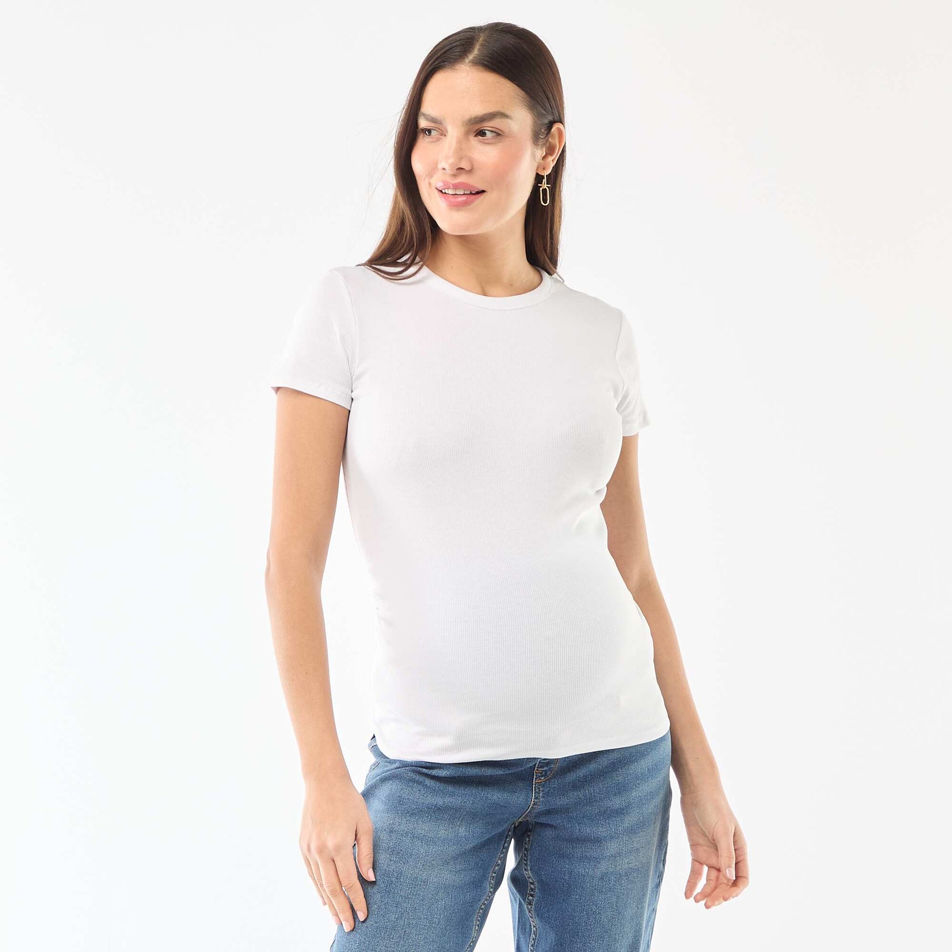 Tee-shirt de maternité côtelé BLANC
