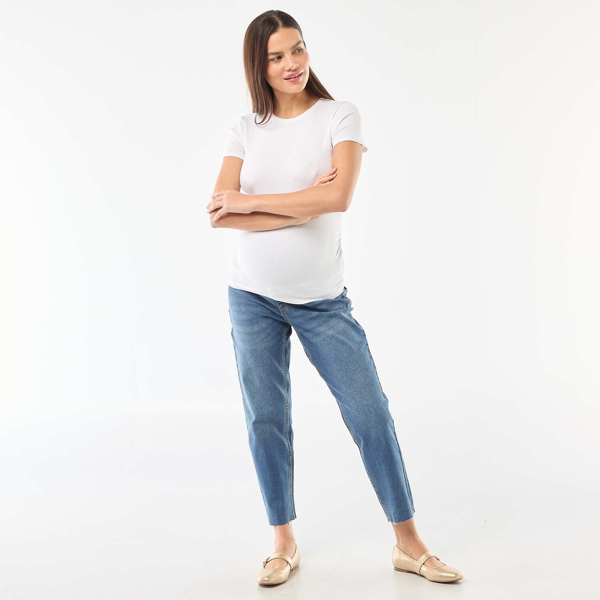 Tee-shirt de maternité côtelé BLANC