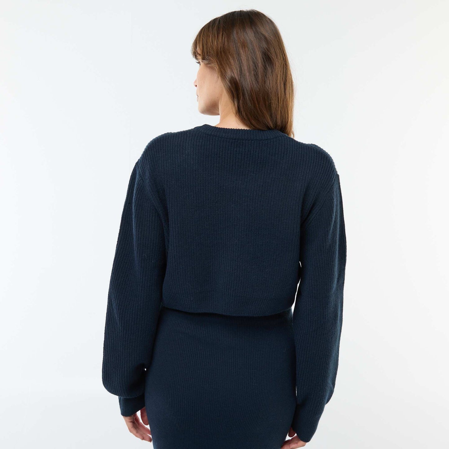 Robe midi côtelée + pull cropped de maternité BLEU