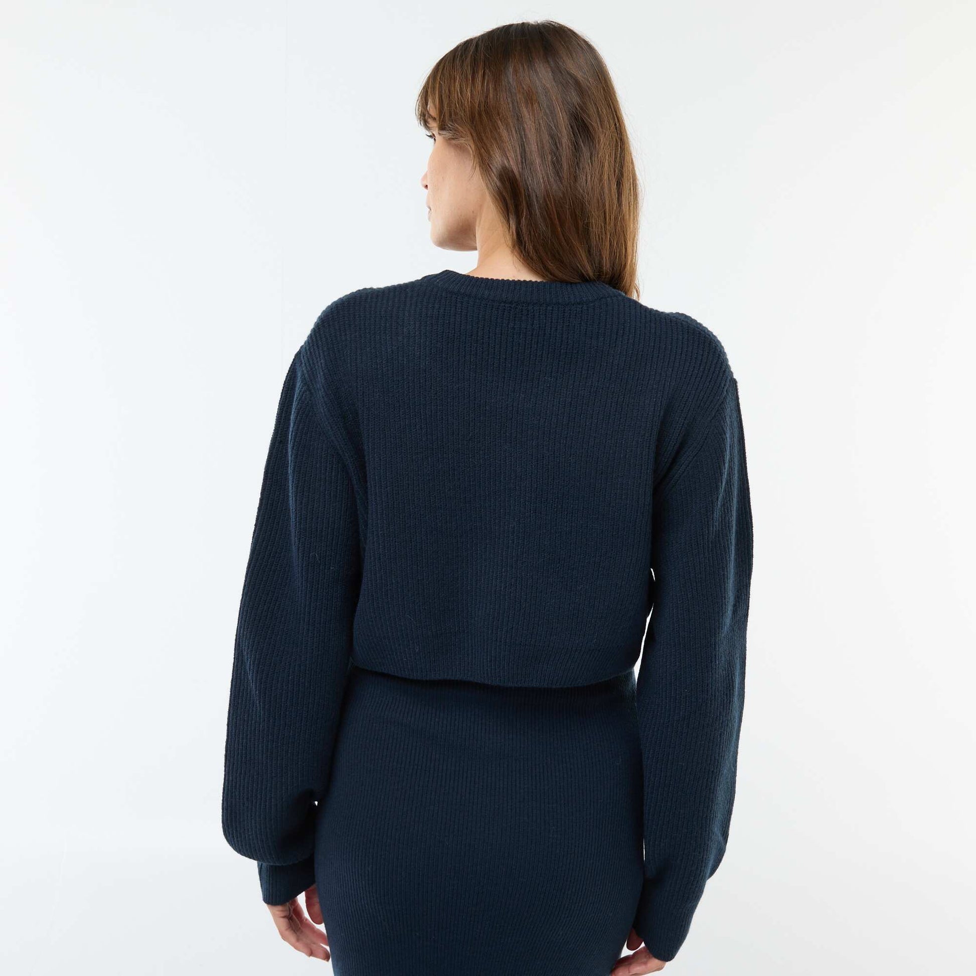 Robe midi côtelée + pull cropped de maternité BLEU