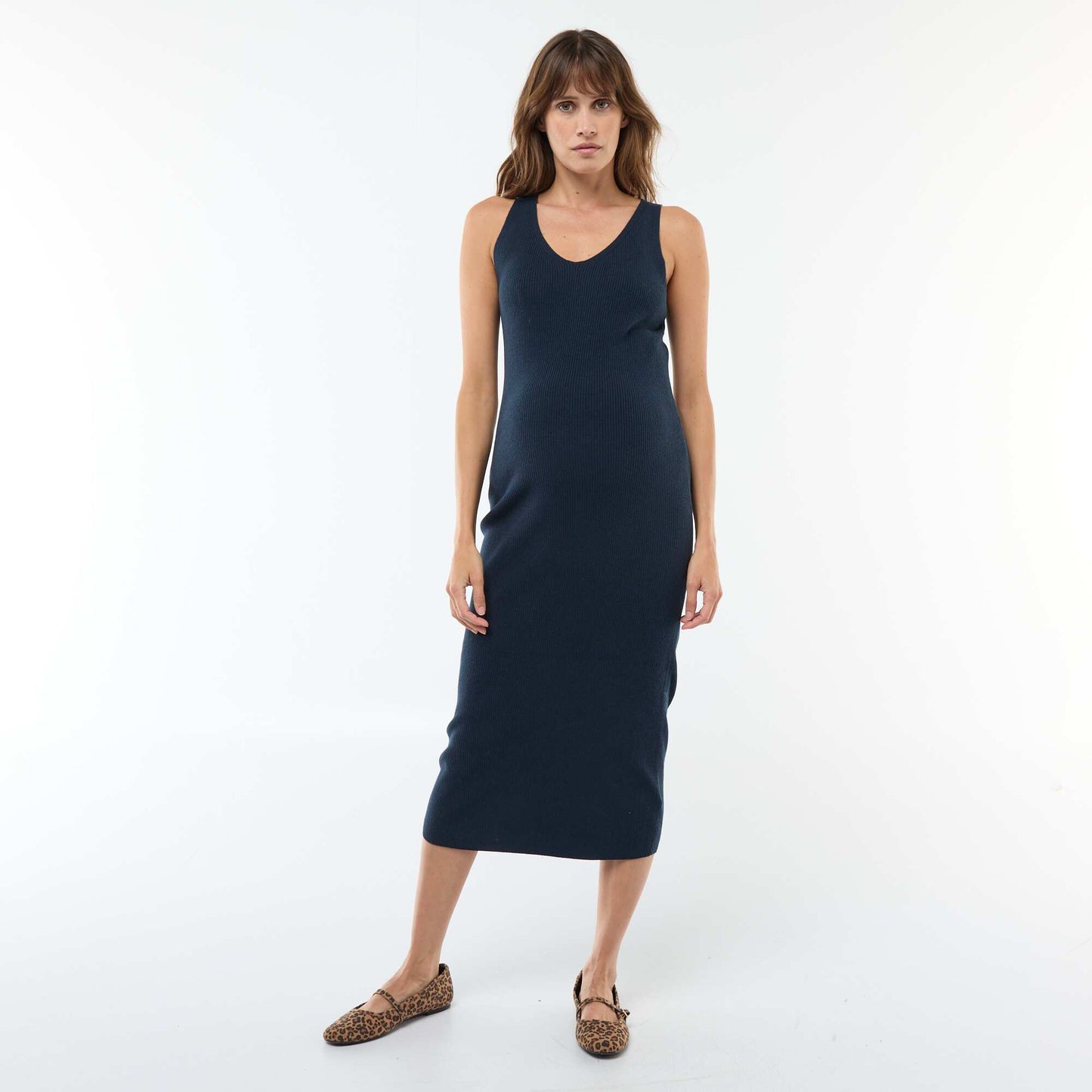 Robe midi côtelée + pull cropped de maternité BLEU