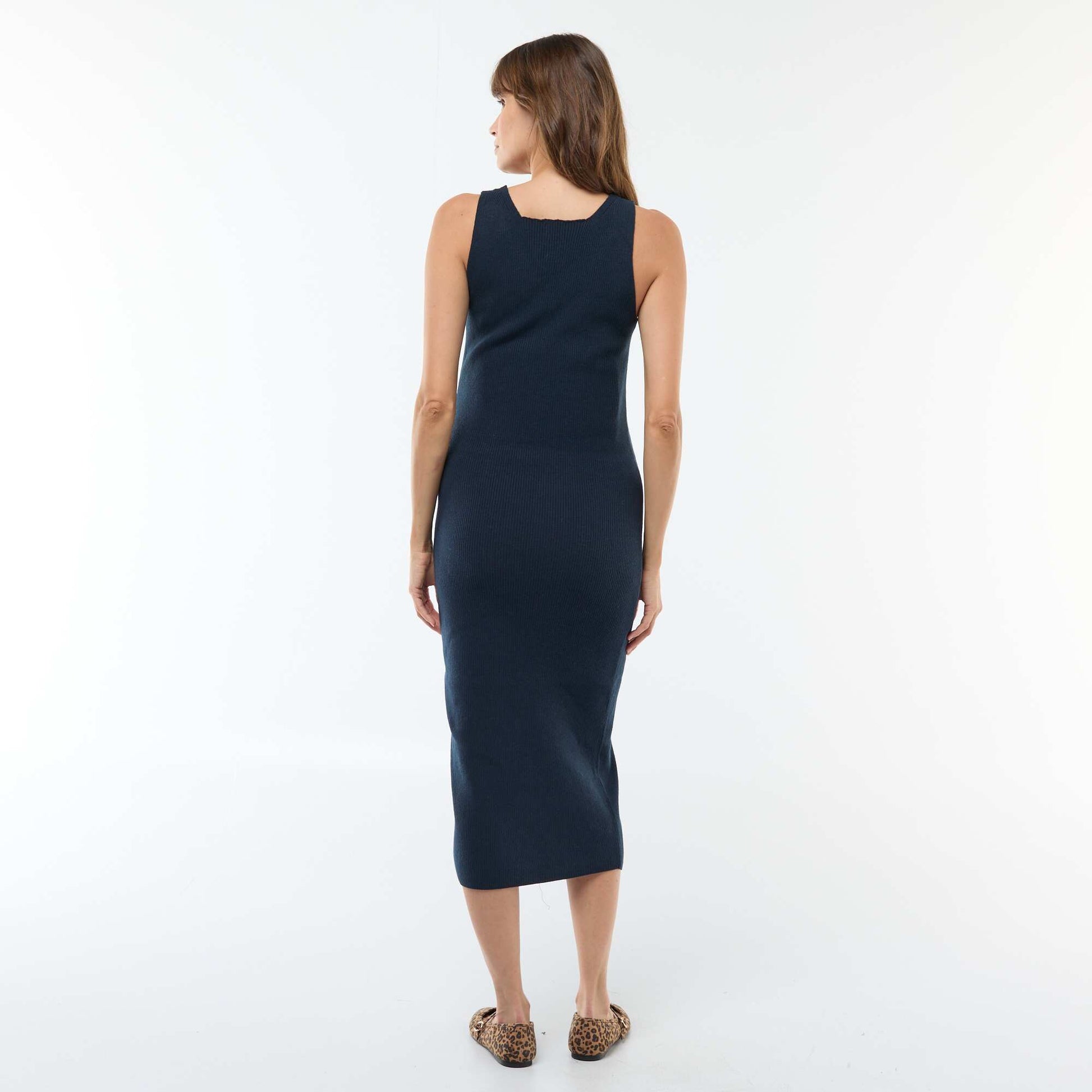 Robe midi côtelée + pull cropped de maternité BLEU