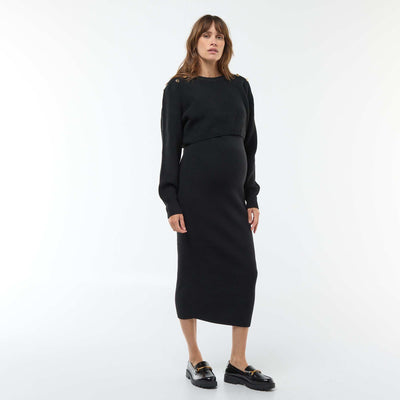 Robe midi côtelée + pull cropped de maternité NOIR