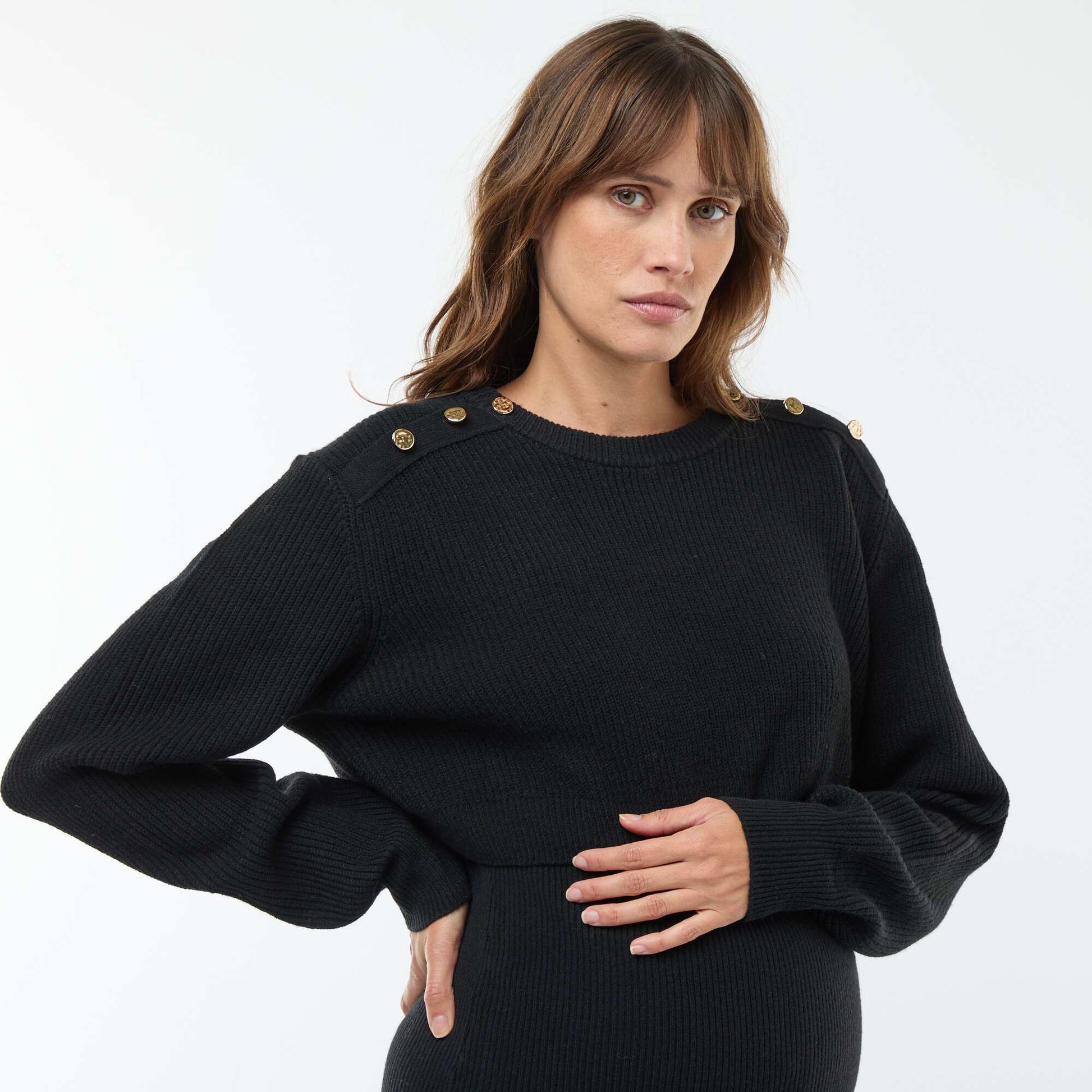 Robe midi côtelée + pull cropped de maternité NOIR