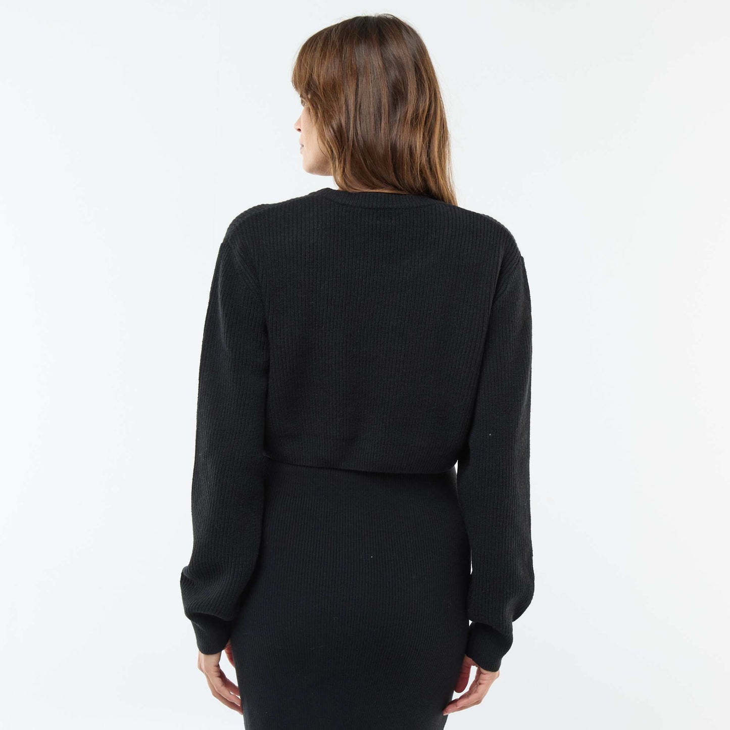 Robe midi côtelée + pull cropped de maternité NOIR