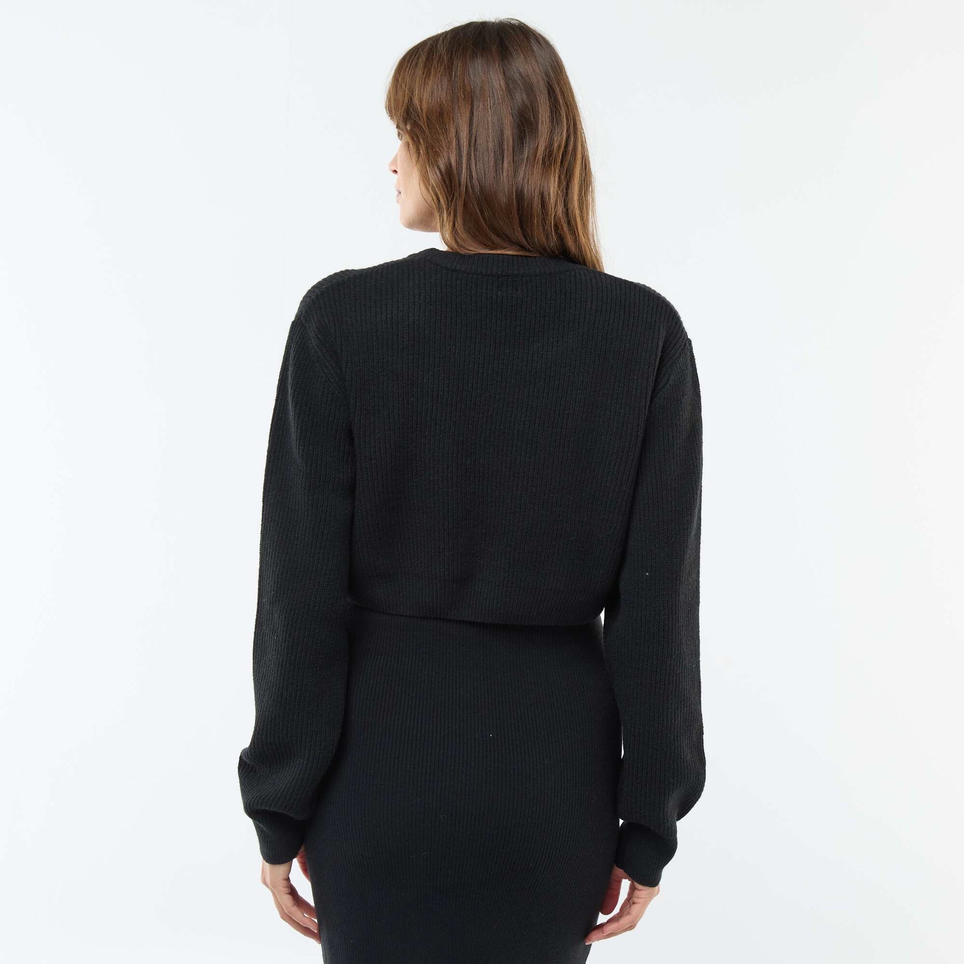 Robe midi côtelée + pull cropped de maternité NOIR