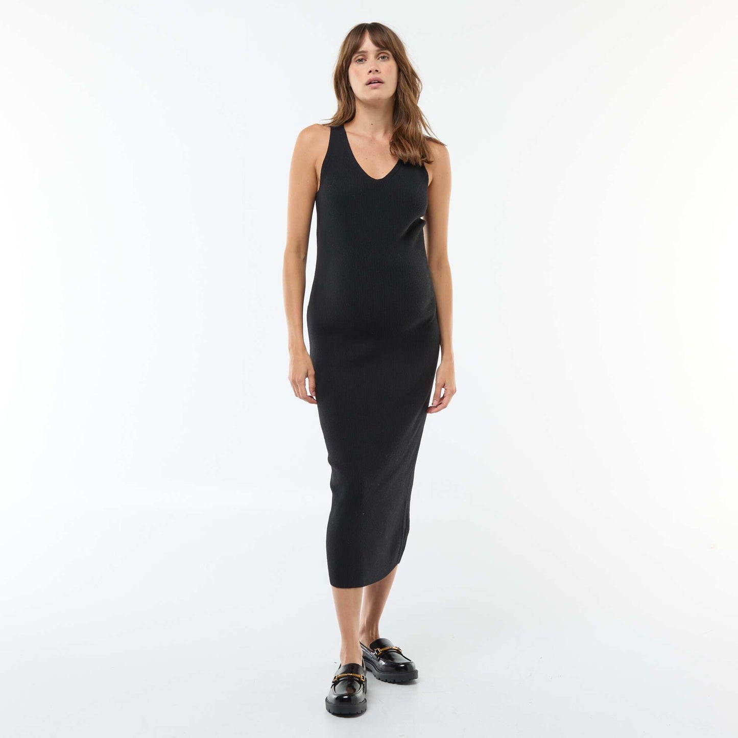 Robe midi côtelée + pull cropped de maternité NOIR