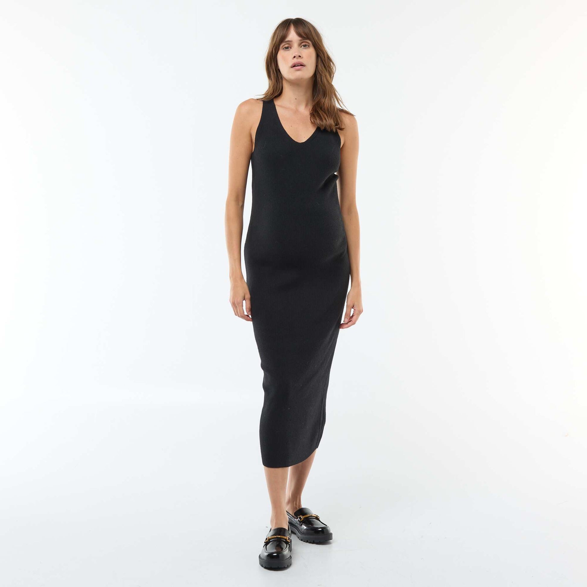 Robe midi côtelée + pull cropped de maternité NOIR