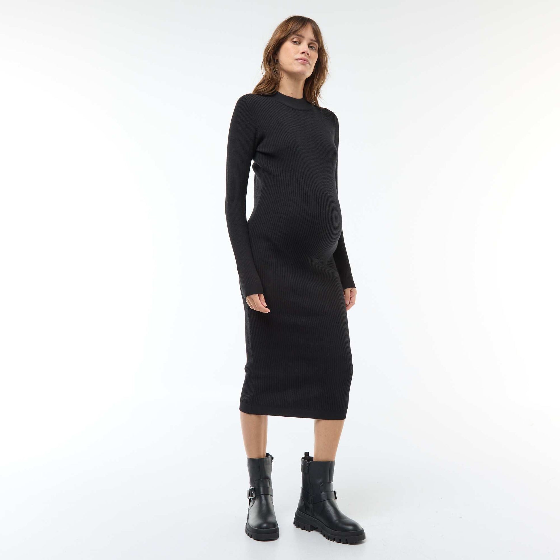 Robe longues côtelée de maternité NOIR