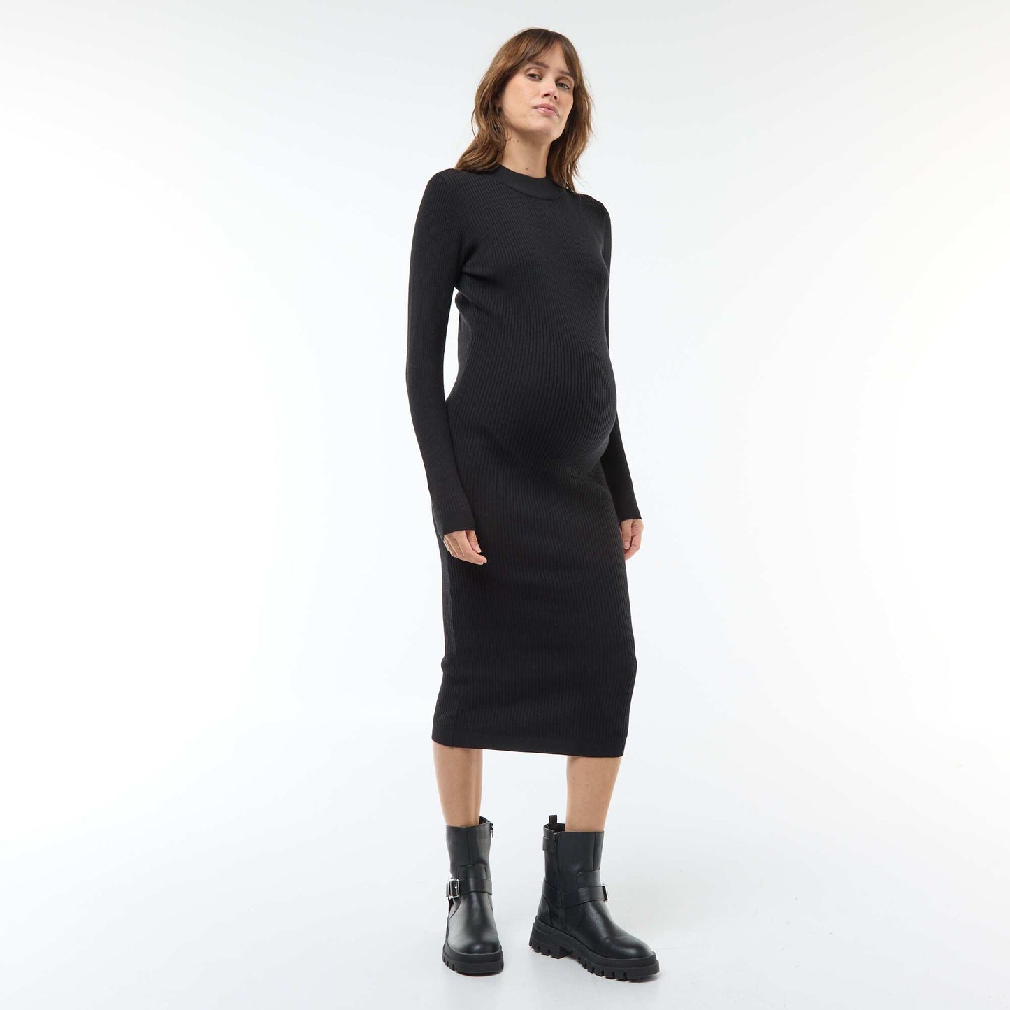 Robe longues côtelée de maternité NOIR